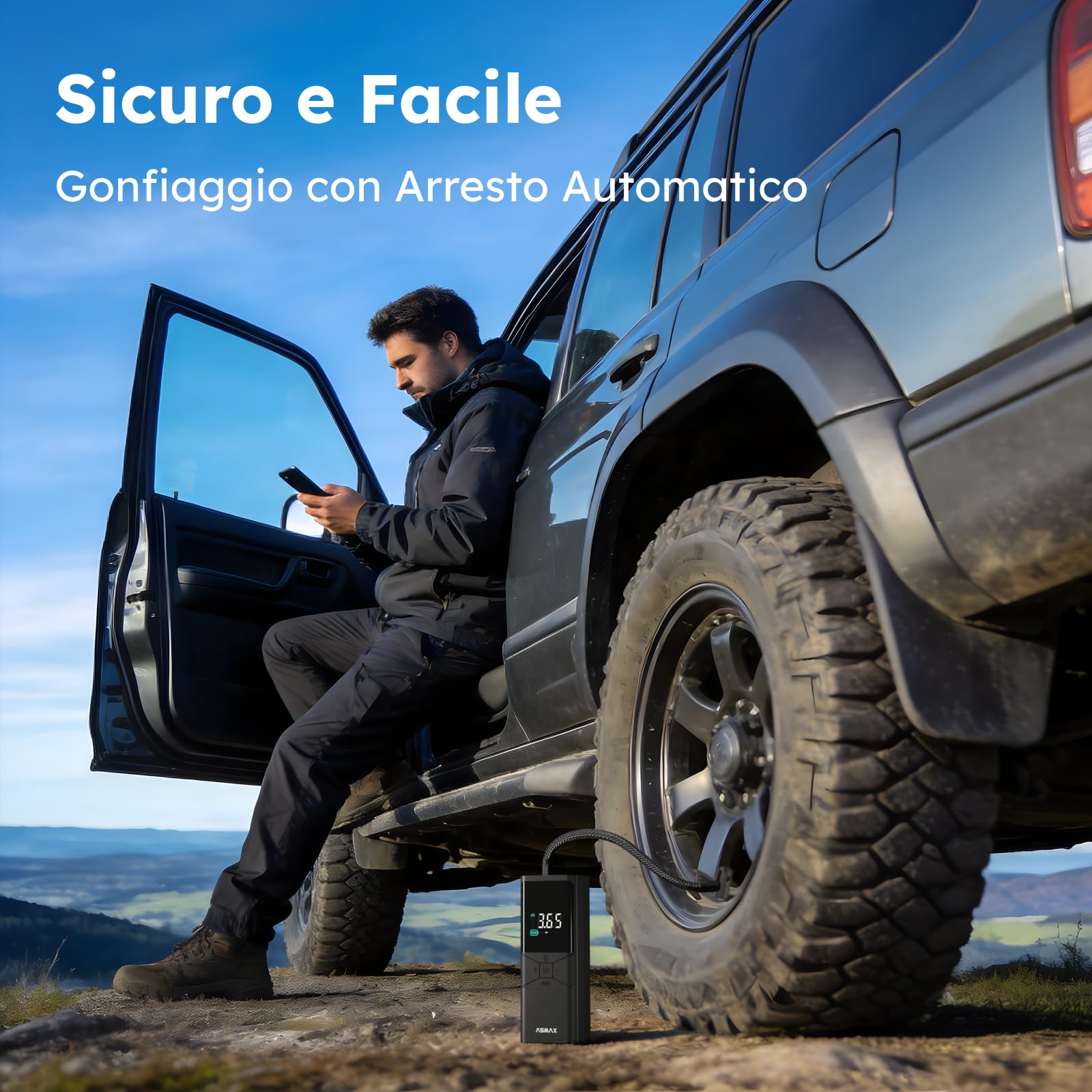 ASMAX T40 Compressore d'Aria Portatile 150 PSI con Batteria 6000mAh | Gonfiatore Elettrico Senza Fili, Display Digitale, Spegnimento Automatico e Luce LED, per Auto, Moto, Biciclette e Palloni