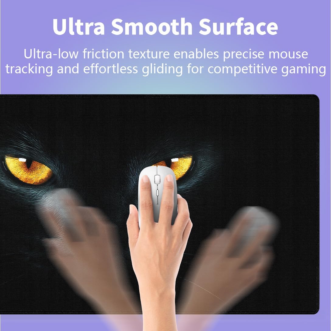 Large Gaming Mouse Pad (31.5" x 15.8") - Black Cat with Golden Eyes Magical Gaze, Extra XXL Extended Office Accessories, Premium Stitched Anti-Slip Desk Mat - Image 4