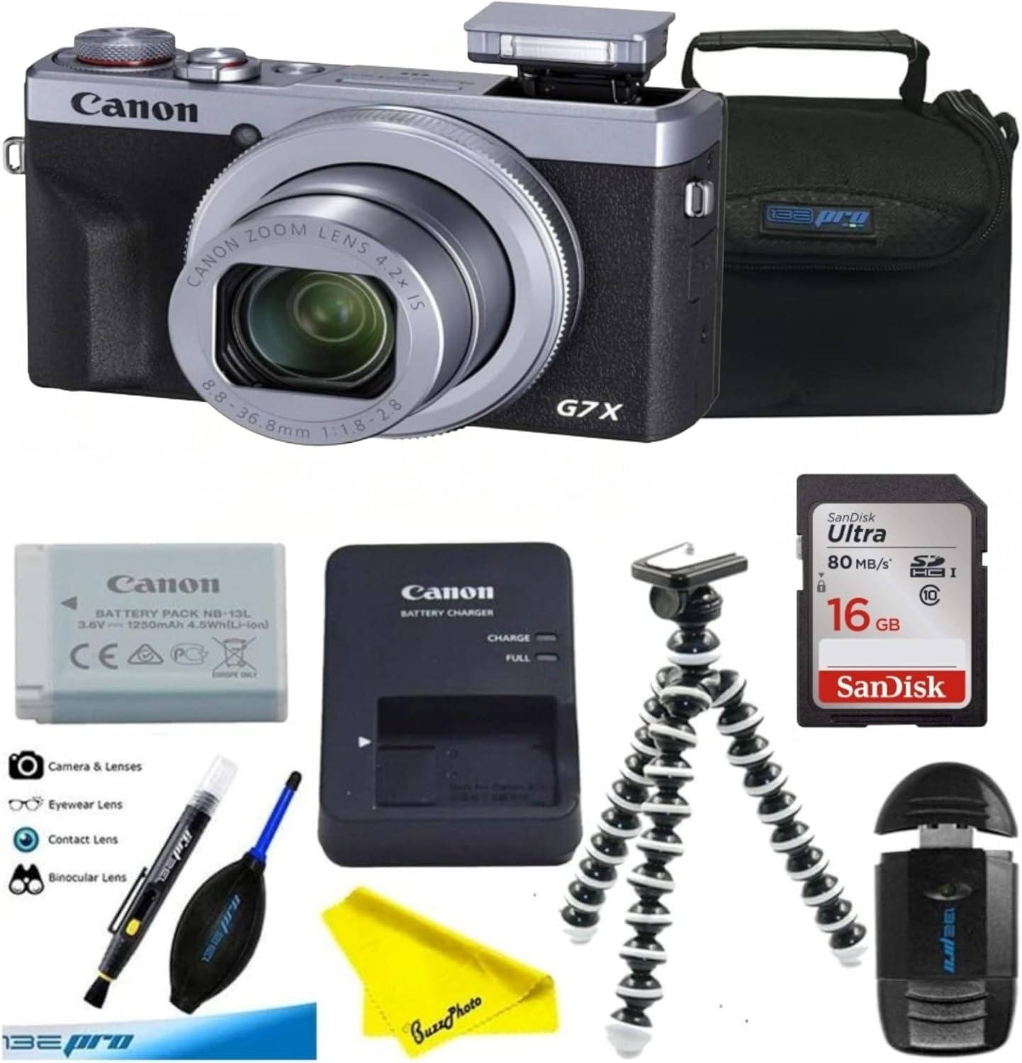 Canon PowerShot Digital Camera [G7 X Mark III] with Wi-Fi & NFC, LCD Screen and 4K Video (Camera w/BuzzPhoto Pro Accessories Bundle, Silver)