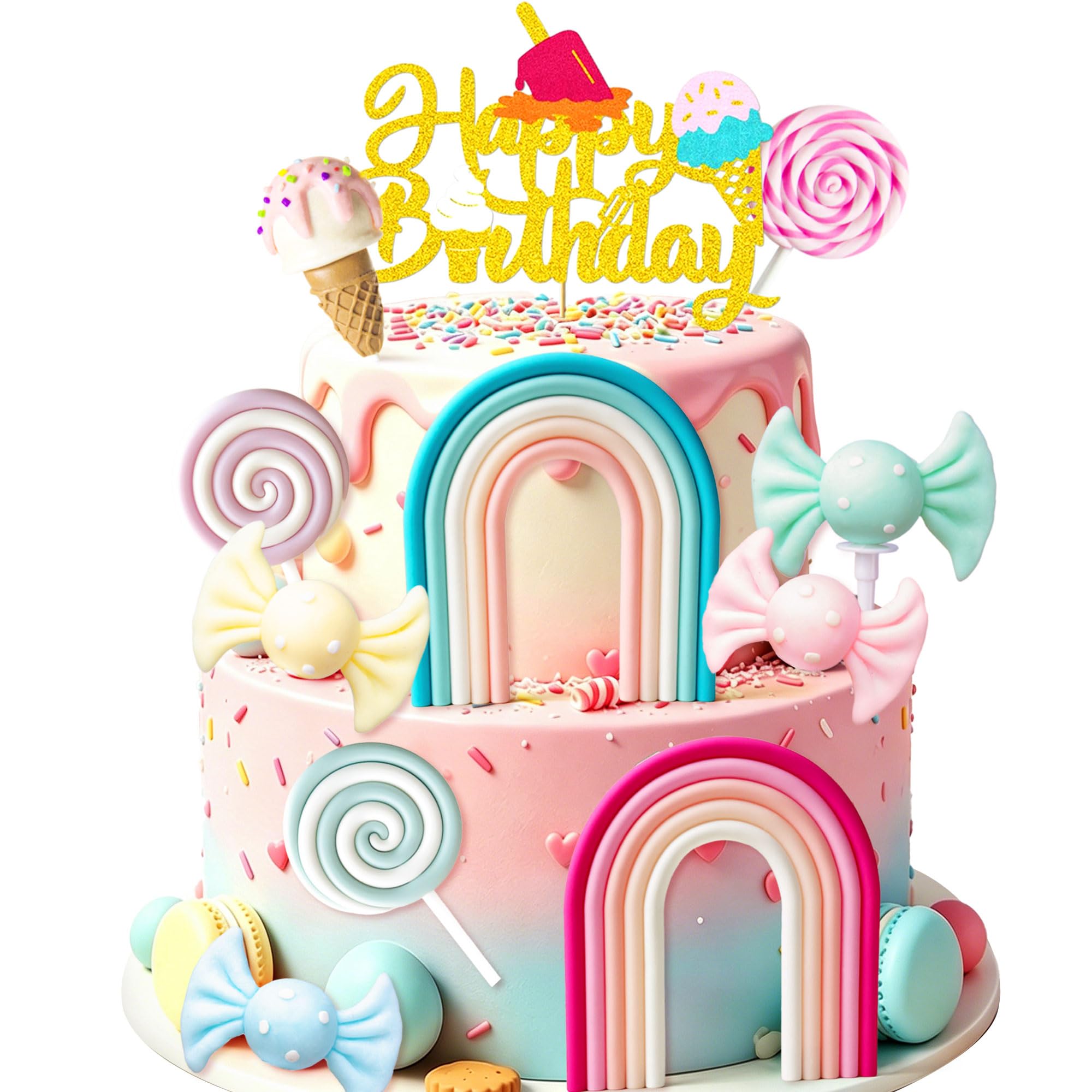 Candyland Cake Topper Ice Cream Candy Cake Decorations Sweet Themed Ornaments for Birthday Baby Shower and Bridal Shower Party Supplies