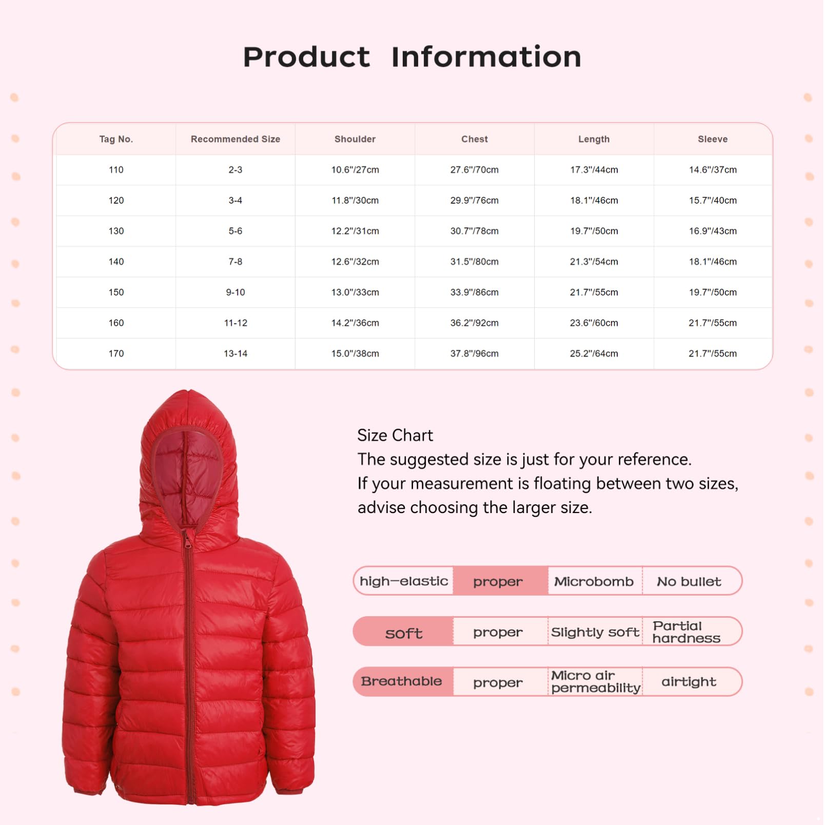 dPois Enfant Garçon Fille Doudoune Veste d'Hiver Hood Jacket Manteau à Capuche Coupe-Vent Chauds Épais Coat Automne 3-16 Ans - Taille Petit Attention