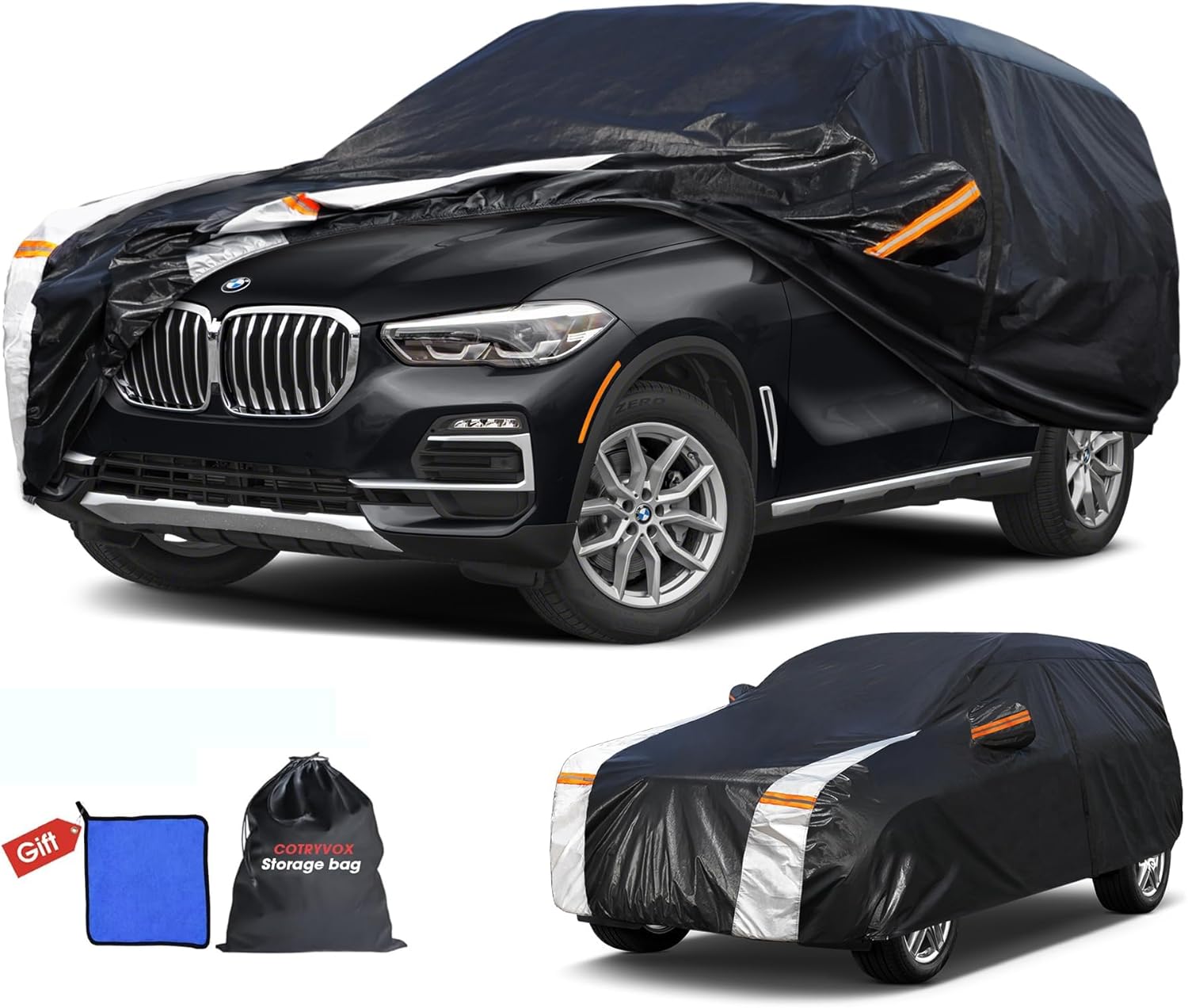 BMW X5 Car Cover 100% Waterproof All Weather, Gift with Towel, 10 Layers SUV Car Cover Custom Fit 2007-2026 BMW X5/X5M, Full Exterior Car Covers Rain Sun UV Protection with Door Zipper. Custom fit BMW X5+Towel+Storag Bag