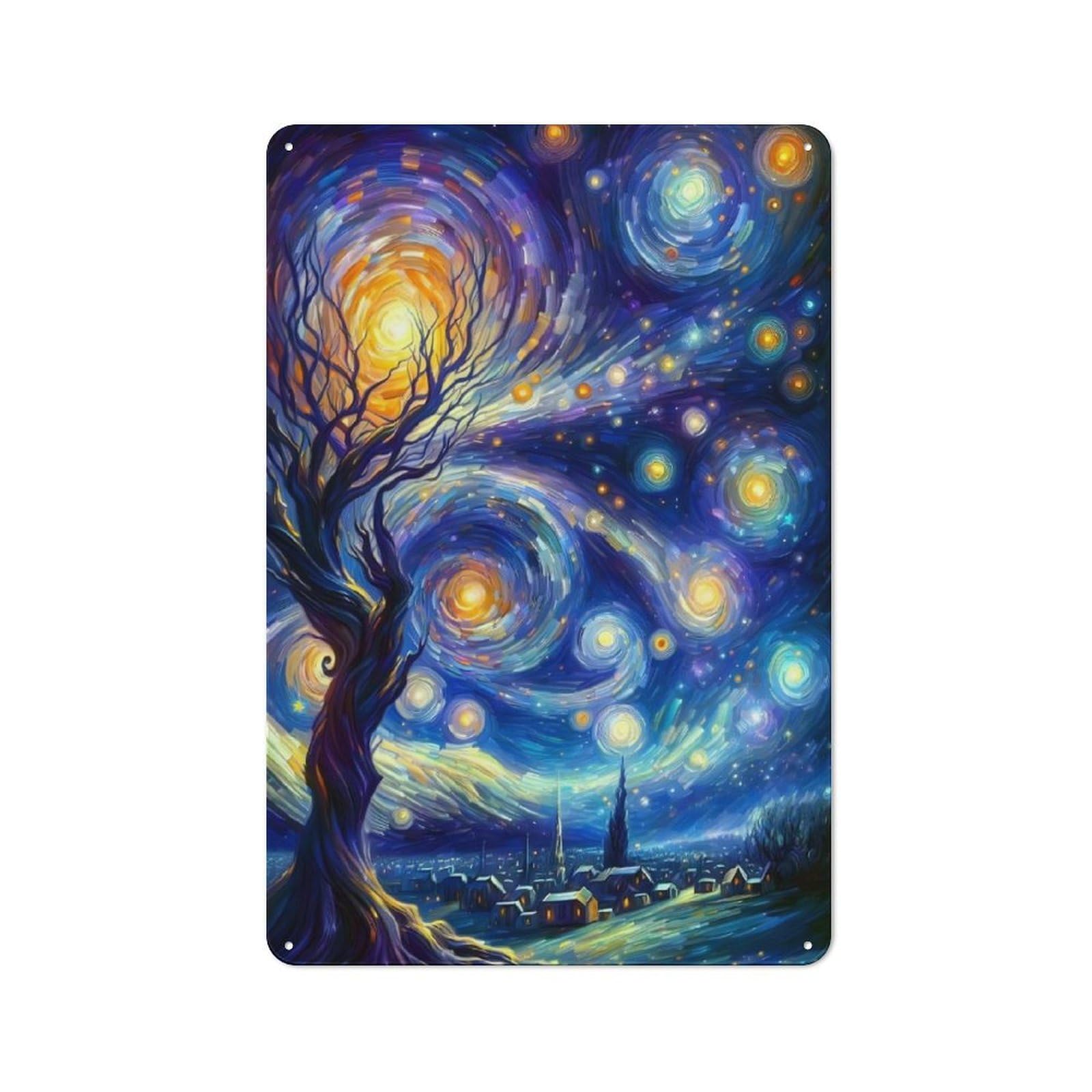 Junmoney Dancing Night Starry Art Tin Sign With Design 30X20cm, Classic Studio Wall Plaque For Workspace, Cafe, Shop Or Desk Area