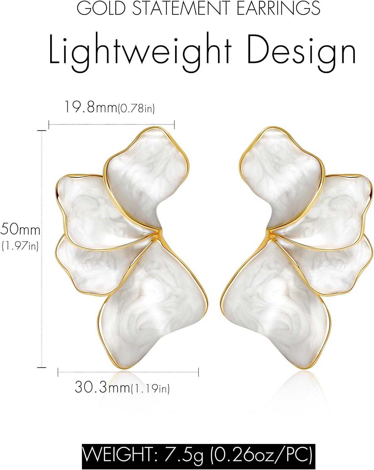 Gold Flower Statement Earrings For Women 14K Gold Plated Dangle Earrings Hypoallergenic Unique Big Floral Chunky Stud Drop Earring Jewelry for Women Trendy