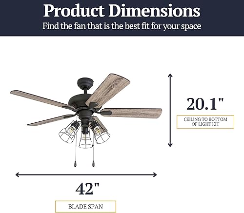 Miniatura 6 de Prominence Home Madison County, ventilador de techo LED de estilo industrial de 42 pulgadas con luz, cadena de tracción, tres opciones de montaje,