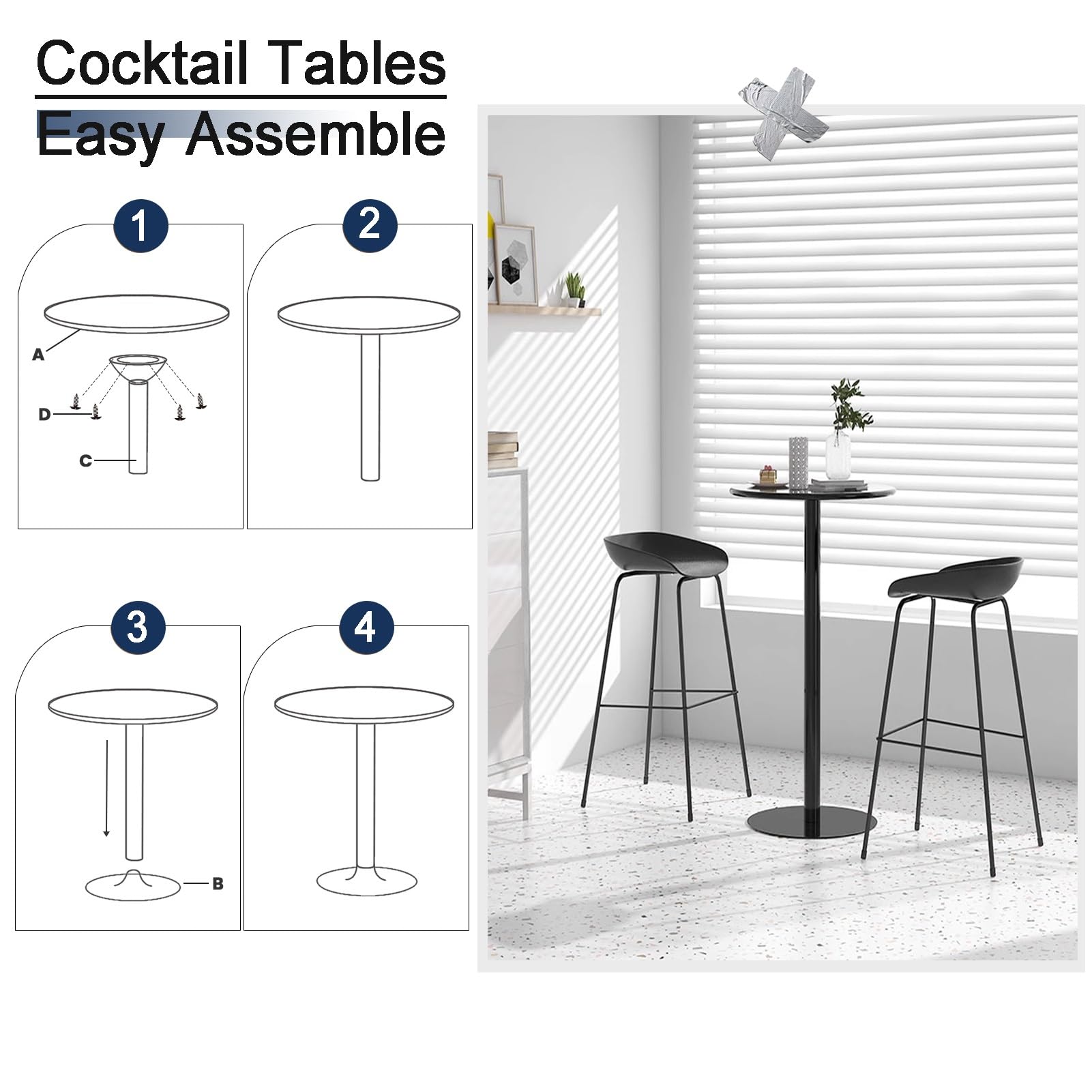 Bartafel Zwarte Bartafel Koffie Bijzettafel Ronde Metalen Bank Bijzettafel Bistro Pub Tafel Hoog 50cm 62cm 72cm Keuken Eettafel, Ronde Cocktailtafel ( Size : 40x40x50cm