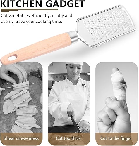 Miniatura 6 de BESPORTBLE Rallador de queso de mano, rallador de queso, rallador de limón, rallador de acero inoxidable con mango de madera, rallador para queso,