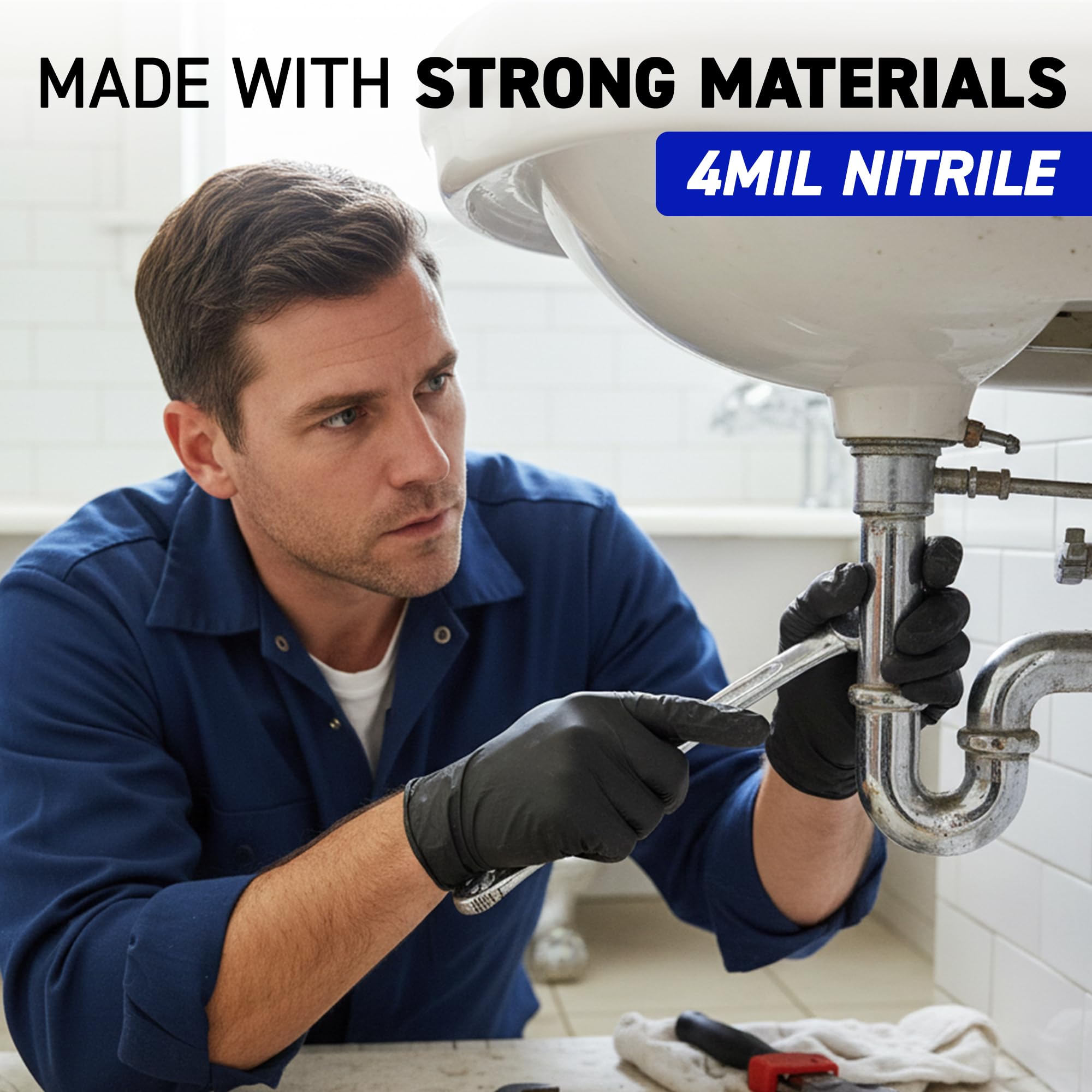 72HRS Black Nitrile Gloves - Disposable Gloves-4 Mil, Gant Noir, Gants Jetables, Black Gloves for Cooking, Cleaning - 4