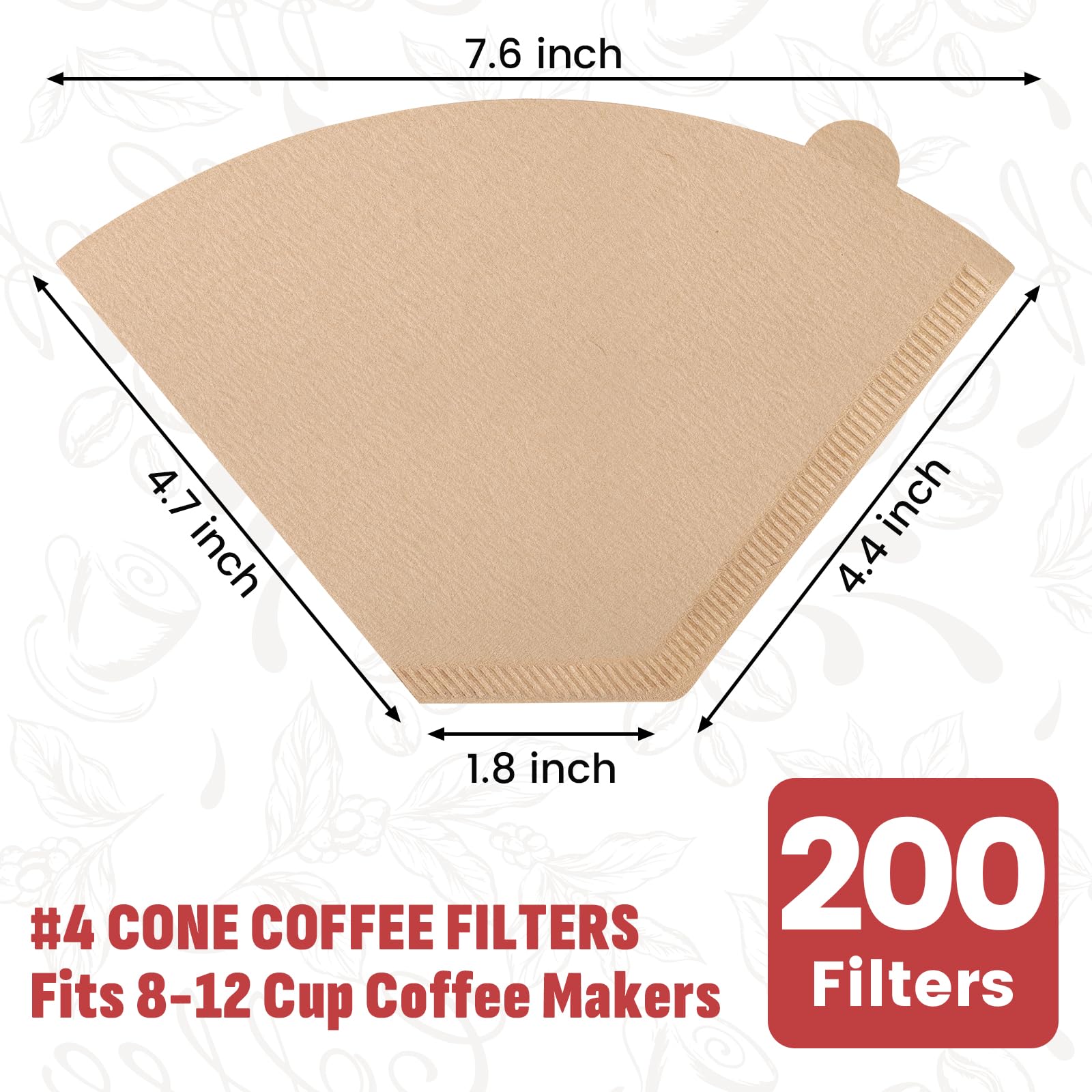 200 Stück #4 Kegel-Kaffeefilter, Einwegfilter, ungebleichte natürliche Papierfilter für 8–12 Tassen, Drip & Pour Over Kaffeemaschinen, kompatibel mit Ninja & Cuisinart Kaffeemaschinen