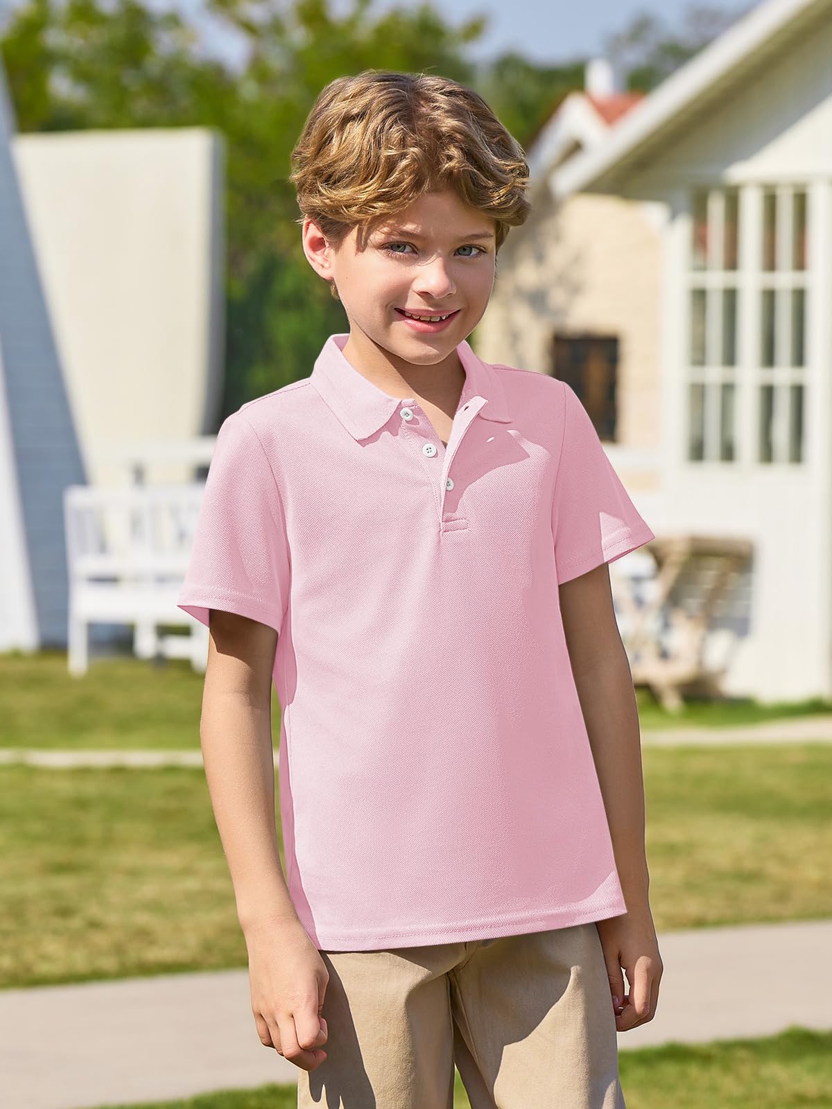 Haloumoning Polo à manches courtes pour garçons de 5 à 14 ans