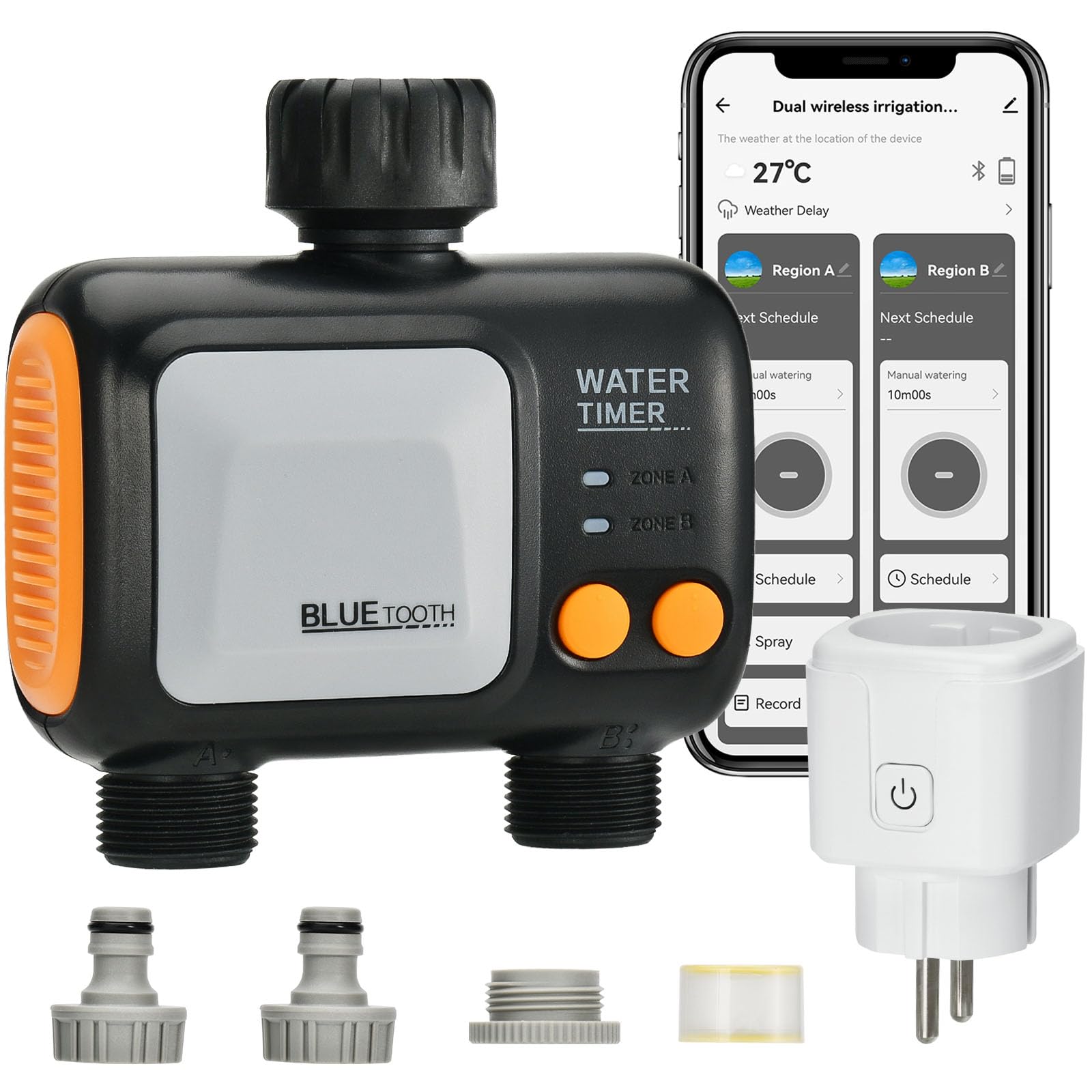 Smart Water Timer with Wi-Fi Hub, Bluetooth Hose Timer with Rain De