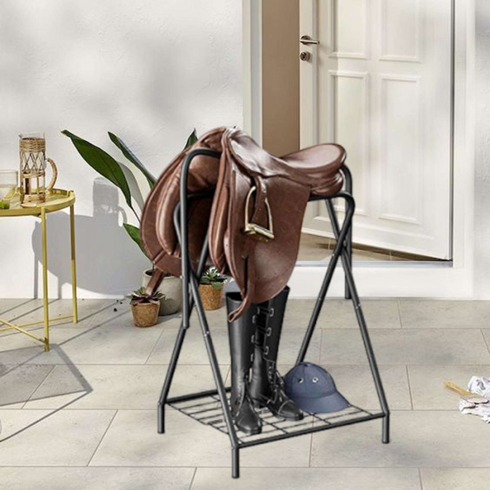 Menolana Horse Saddle Rack for Horse Trailer Saddle Stand Equestrian Accessories Saddle Storage Rack Standing Saddle Holder for Farm