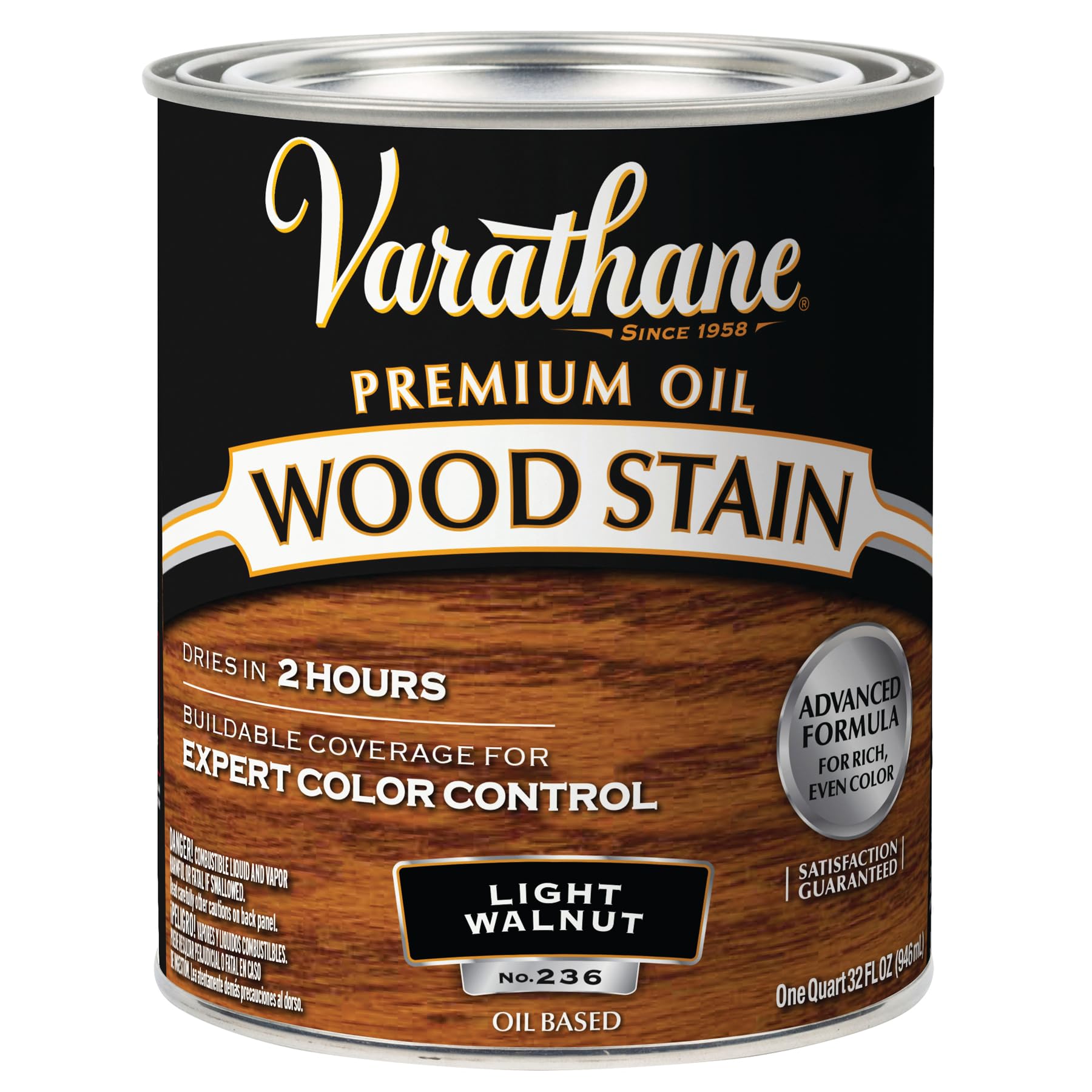 Rust-Oleum Varathane 211719H Premium Wood Stain, Quart, Light Walnut
