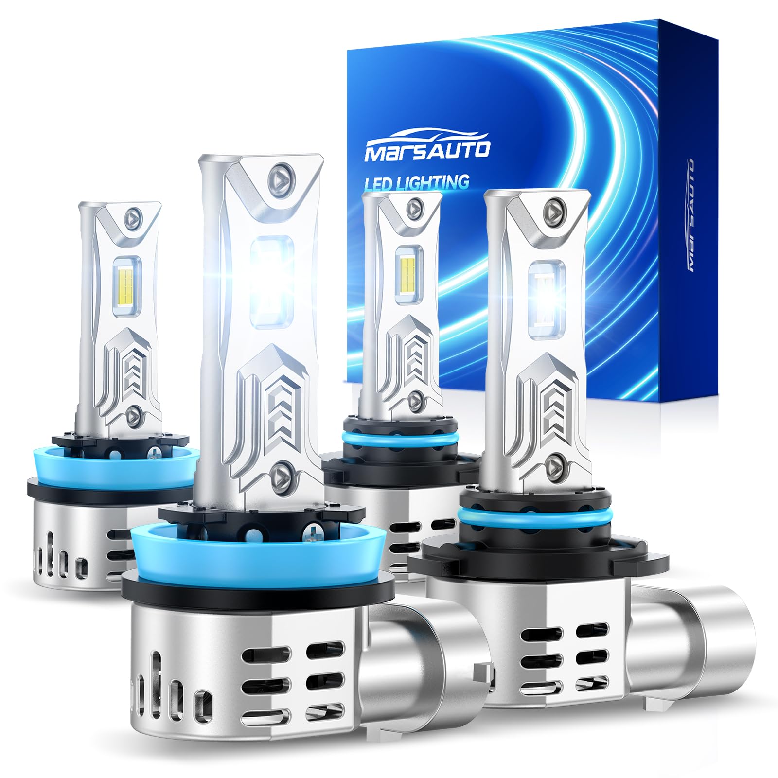 Marsauto 9005 H11 Light Bulbs, 120,000LM 1200% Ultra Brightness, 1:1 mini Size, 6500K Cool White, 10-Year Long Service Life Fog Light with Cooling Fan, IP68 & Error-Free Installation, Pack of 2
