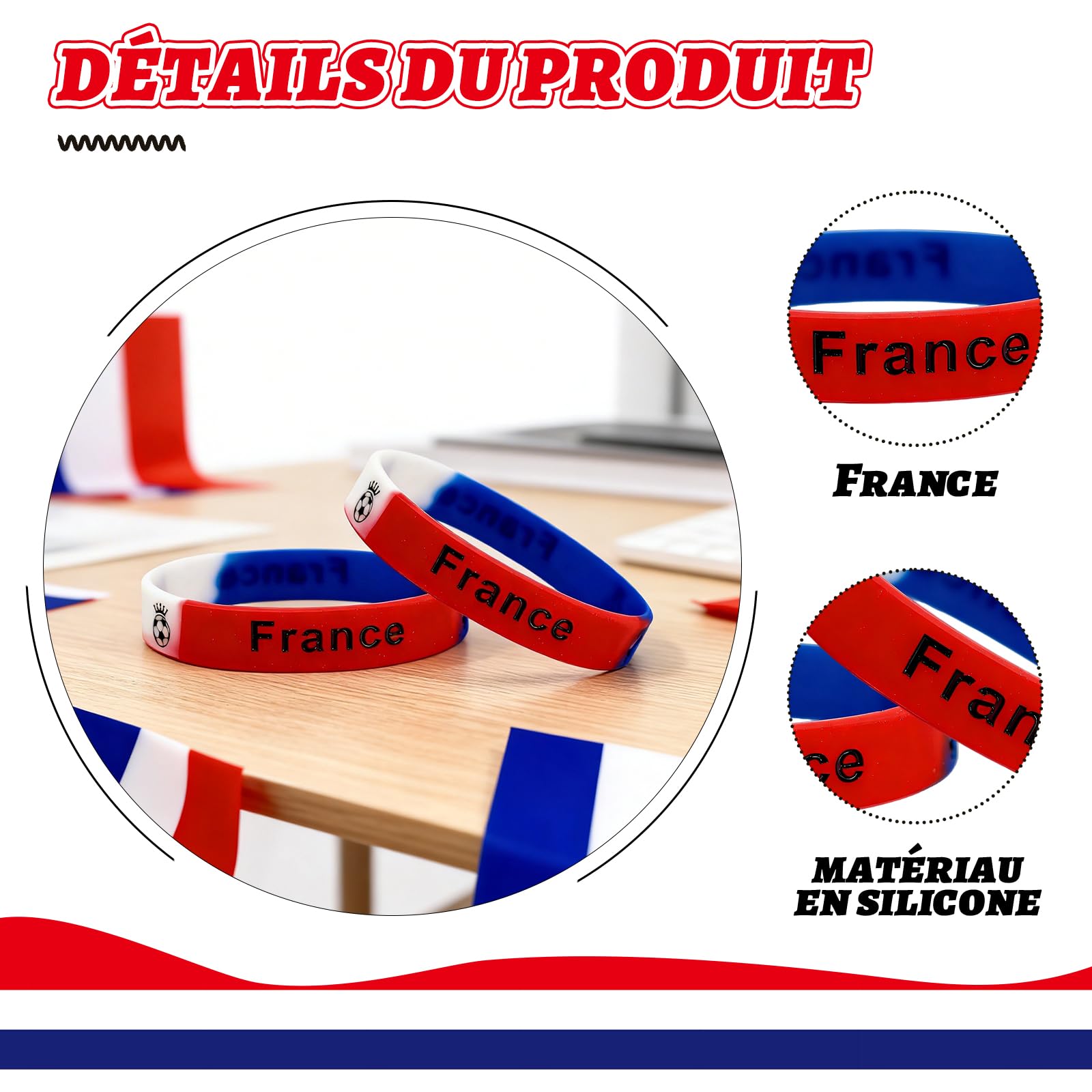 Bracelet france lot 10 bracelet bleu blanc rouge silicone élastique supporter France accessoires fan sport coupe football rugby unisexe idée cadeau fête nationale événement