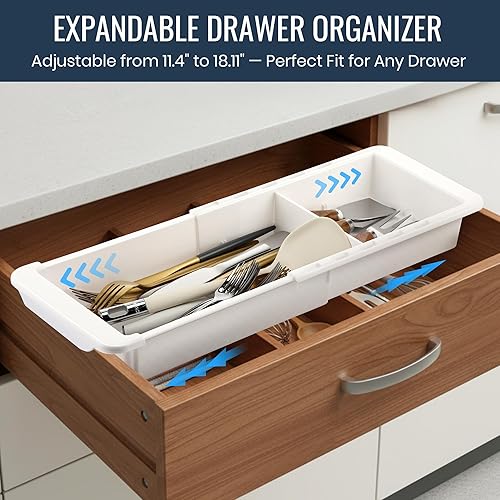 Miniatura 2 de Enhon Bandeja organizadora de cajones expandible con divisores ajustables, divisor de cajones de almacenamiento de cocina deslizante para