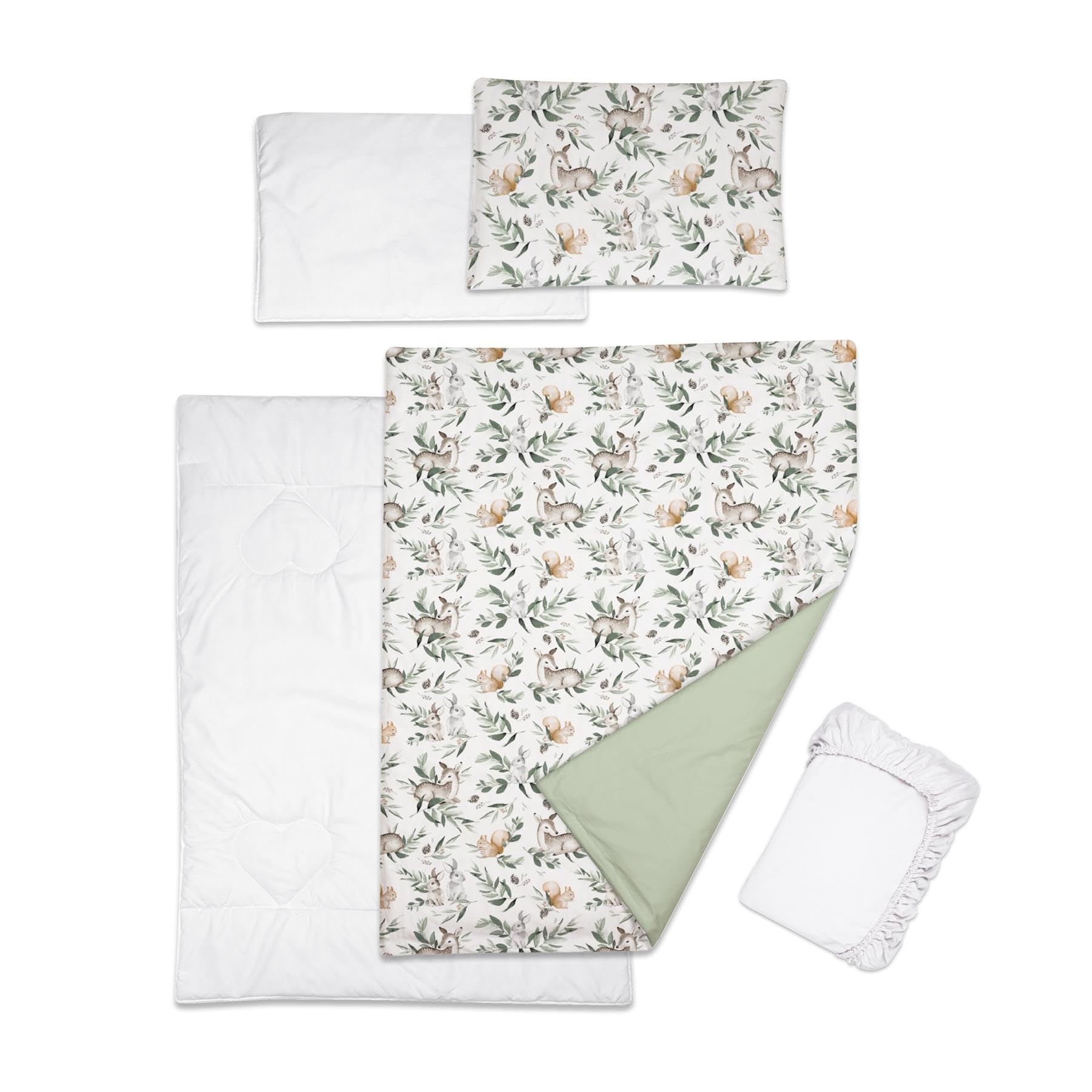 Baby Comfort 5 Piece Toddler Bedding Duvet Pillow with Covers & Jersey Sheet fits 120x60cm Cot Bed 12M+ (Forest)
