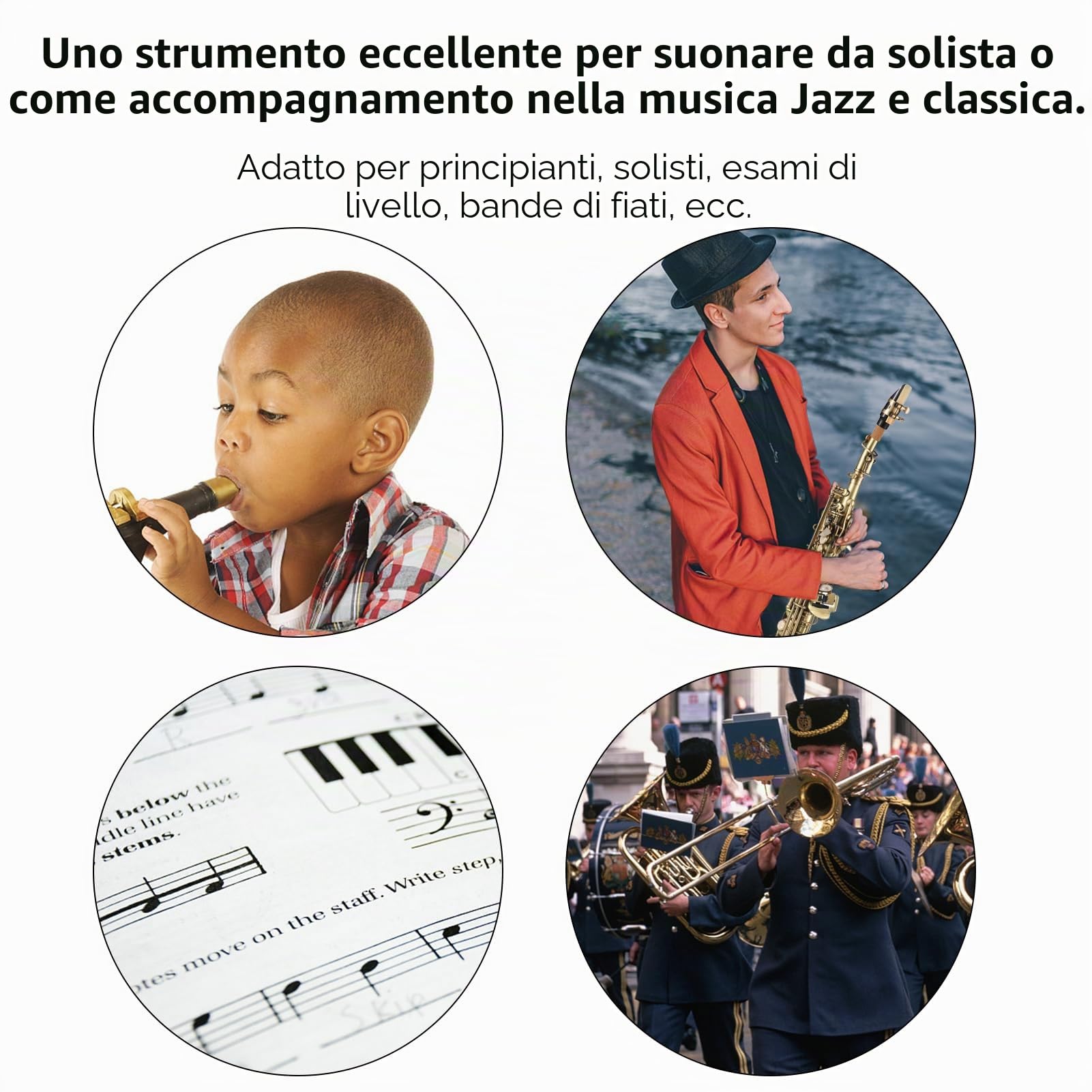 Sassofono dritto,Professionale Ottone Dritto Sib Soprano Sassofono Nichelato Sax Strumento a fiato Modello di intaglio con custodia per il trasporto Bocchino Kit di pulizia per ance Guanti Cing