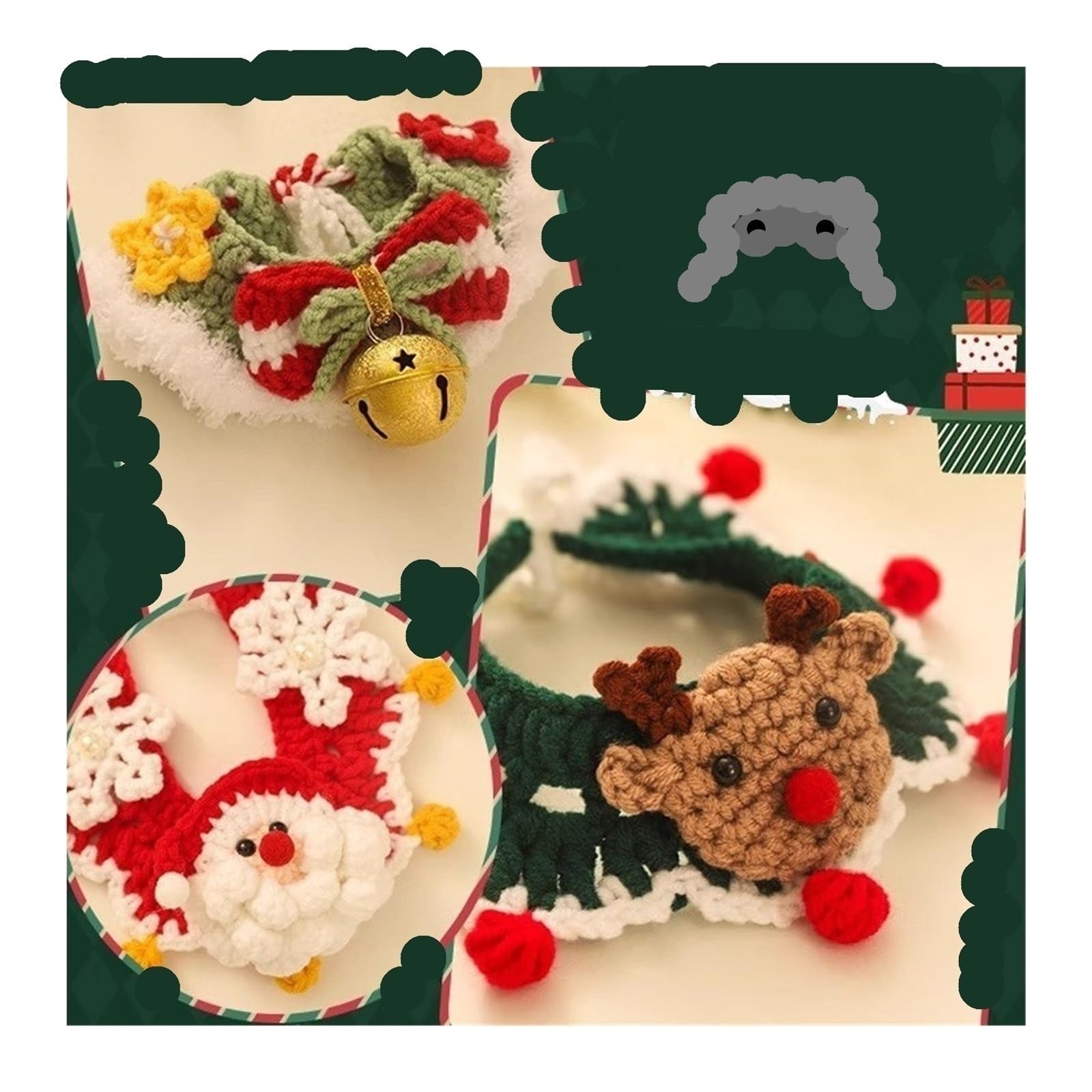 6-in-1-Weihnachtshalsband für Haustiere mit austauschbaren Glöckchen und Fliegen, verstellbares gestricktes Halsband für Katzen und kleine Hunde, festliches Urlaubskostüm-Accessoire für Weihnachten