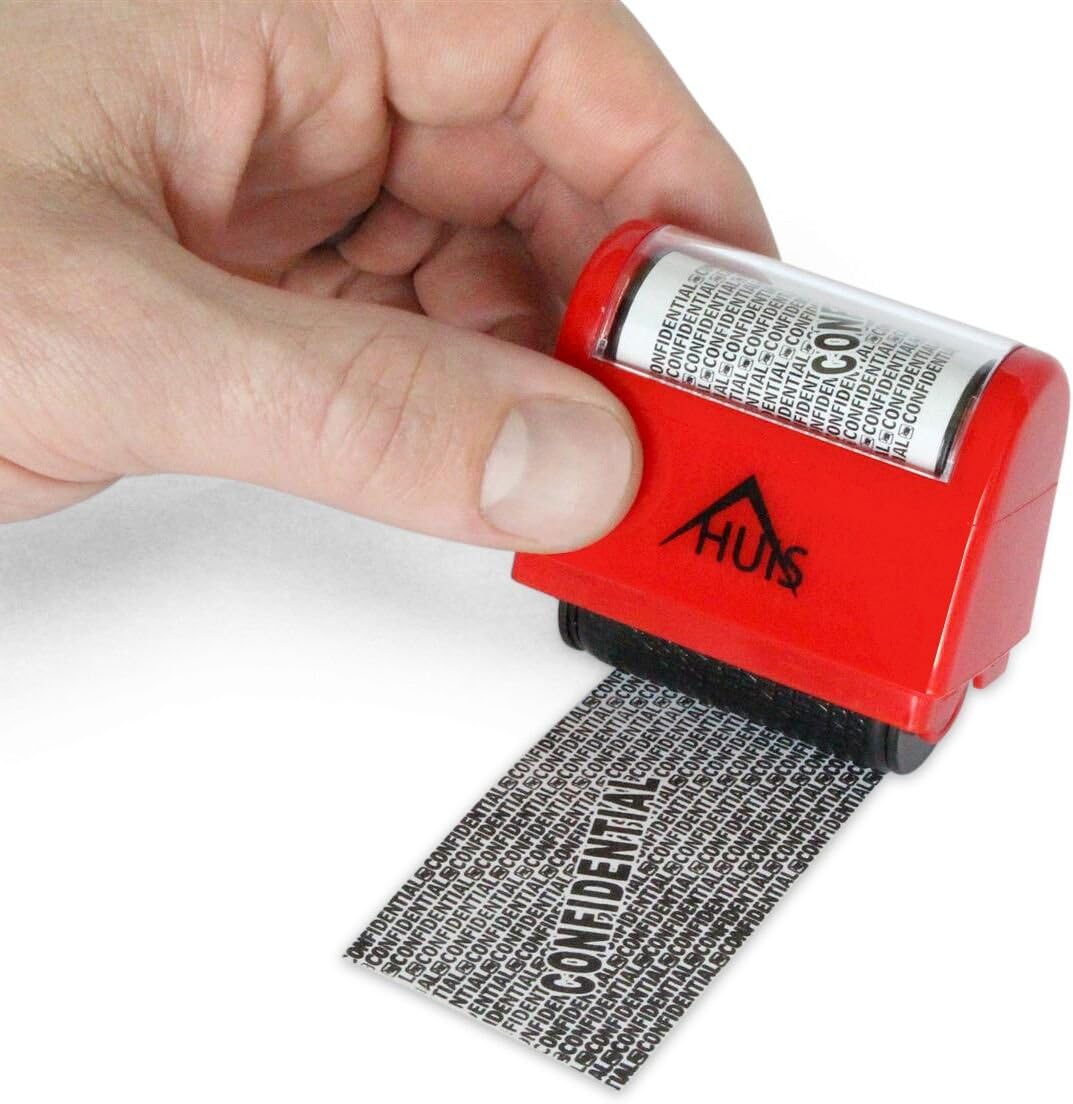 HUIS Confidential Roller Stamp, Identity Theft Stamp Roller, 2-Inch Wide Privacy Protection Roller, Red