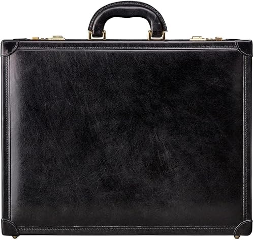 Maxwell Scott Mens Quality Leather Large Attaché Briefcase The Buroni Handmade In Italy Night Black