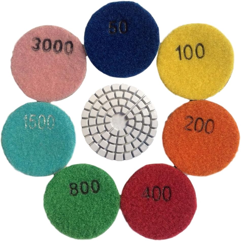 Diamond 2 Inch Wet 7-Step Polishing Grinding Pads 14 Pcs for Granite Marble Stone 5CM Grit 50-3000