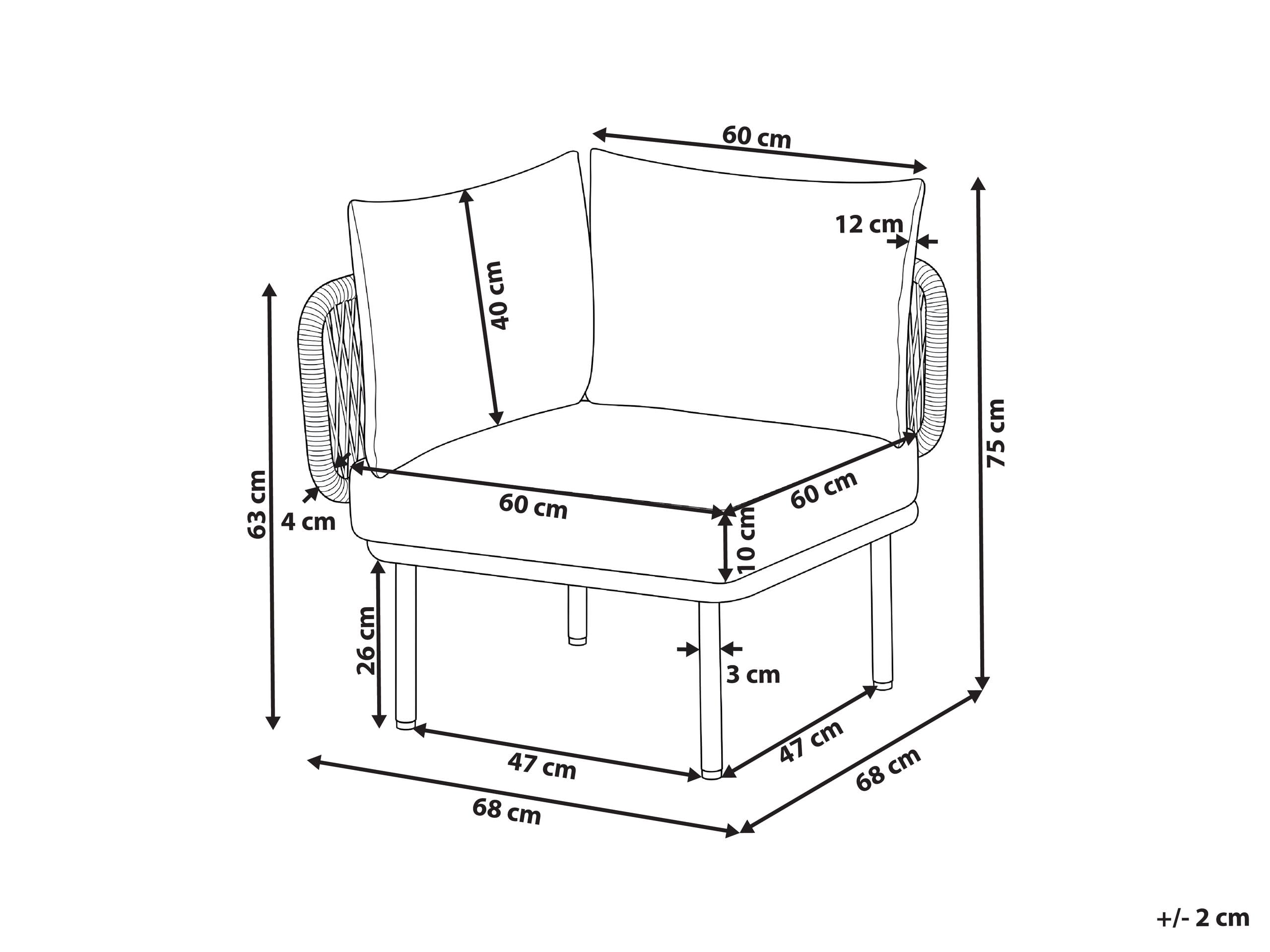 Beliani Module d'angle de Jardin Moderne en Métal et Rotin PE et Tissu Mobilier d'Extérieur Terrasse Beige Clair Baucina