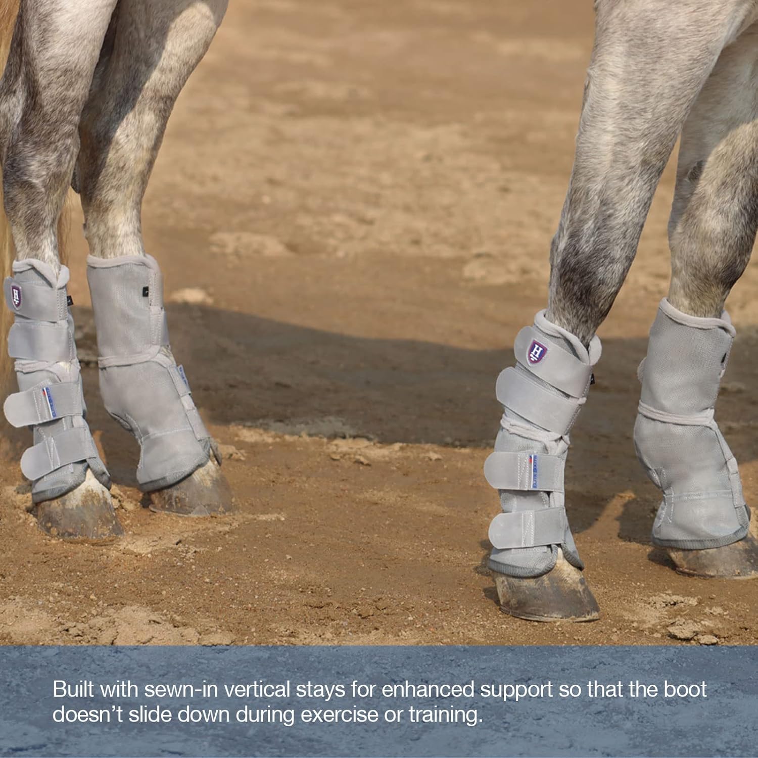 Harrison Howard Horse Fly Boots Perfect Contoured Fit Leg Guards Dense Mesh Boots with Ventilated Comfort Reliable Protection from Summer Elements Set of 4 Silver Grey L