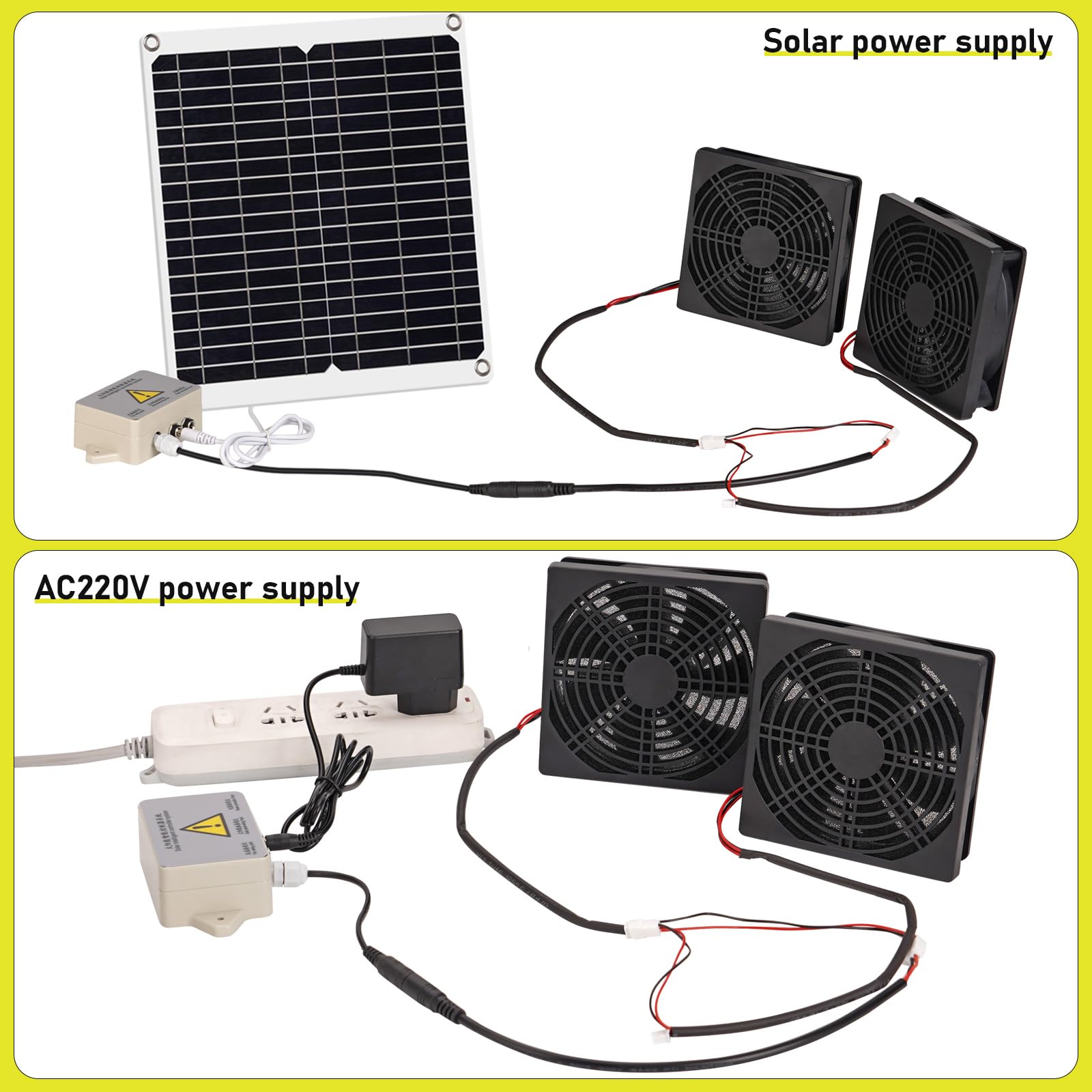 MUALROS Solar Ventilator, 15W Solarpanel Ventilator mit DC Doppelventilator für kleine Hühnerställe, Gewächshäuser, Schuppen, Haustierhäuser, Fensterauspuff