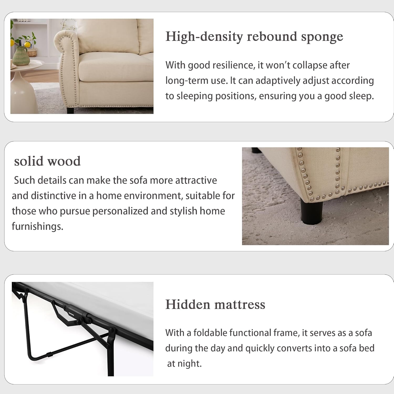 KEIKI 2 in 1 Sleeper Sofa Bed, 2 Seater Convertible Sleeper Sofa Couch with Pullout Bed, Modern Linen Loveseat for Living Room, Apartment, Small Spaces, Dark Gray