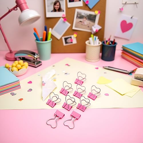 Miniatura 7 de Clips de metal ahuecados con forma de corazón rosa, notas, cartas, abrazaderas de papel, suministros de oficina, hogar, escuela