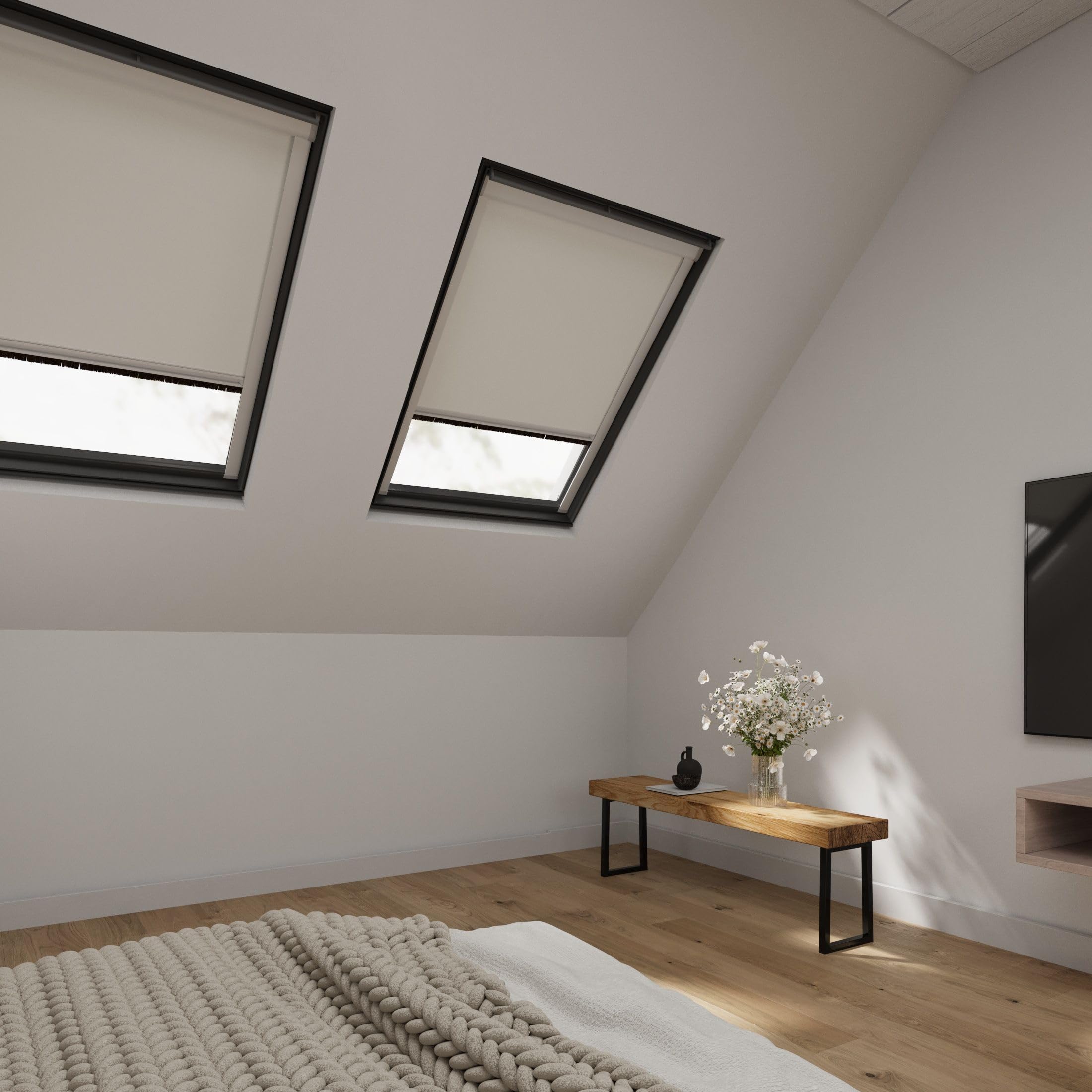 Cocoon Dachfenster Verdunkelung S06 - Kompatibel mit VELUX - Sand | Dachfenster Rollo mit Thermobeschichtung - 100% Verdunkelnd - Leichte EasyClick Montage - Kompatibel mit VELUX Dachfenstern