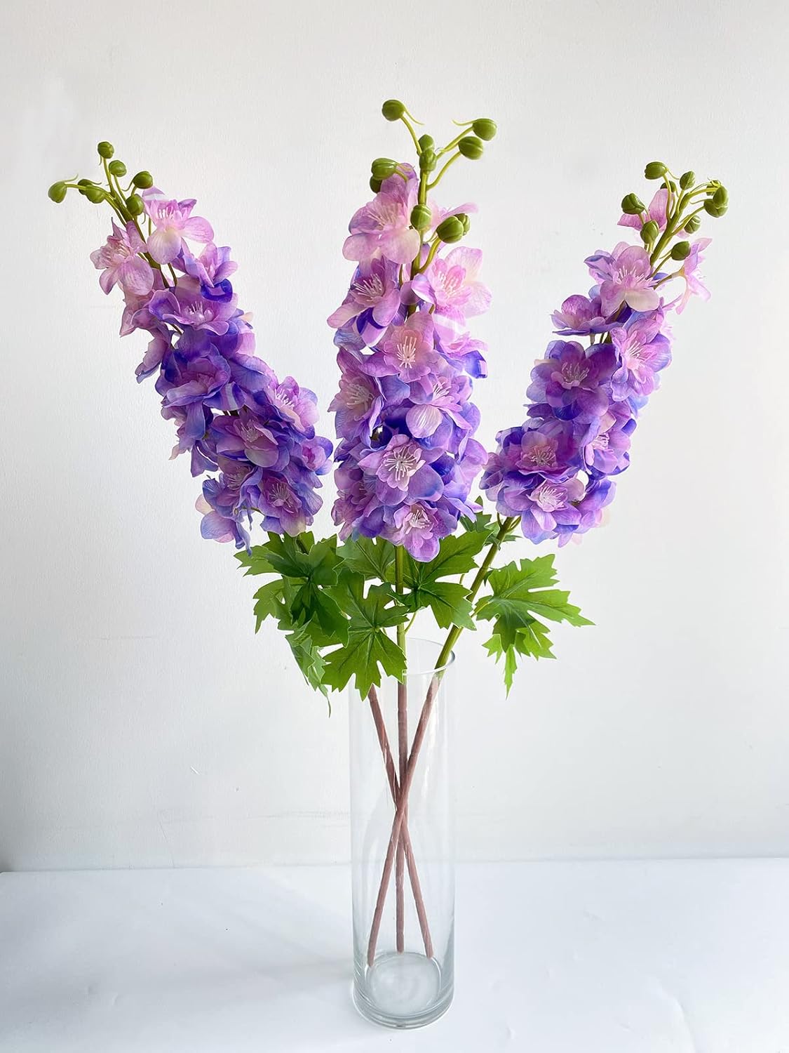YalzoneMet 3pcs Purple Delphinium Artificial Flower 31.5'' Long Stem Fake Larkspur Lifelike Real Touch Delphinium Latex Flower for Tall Vase Home Table Decor Wedding Flower Arrangement Decoration - Image 8