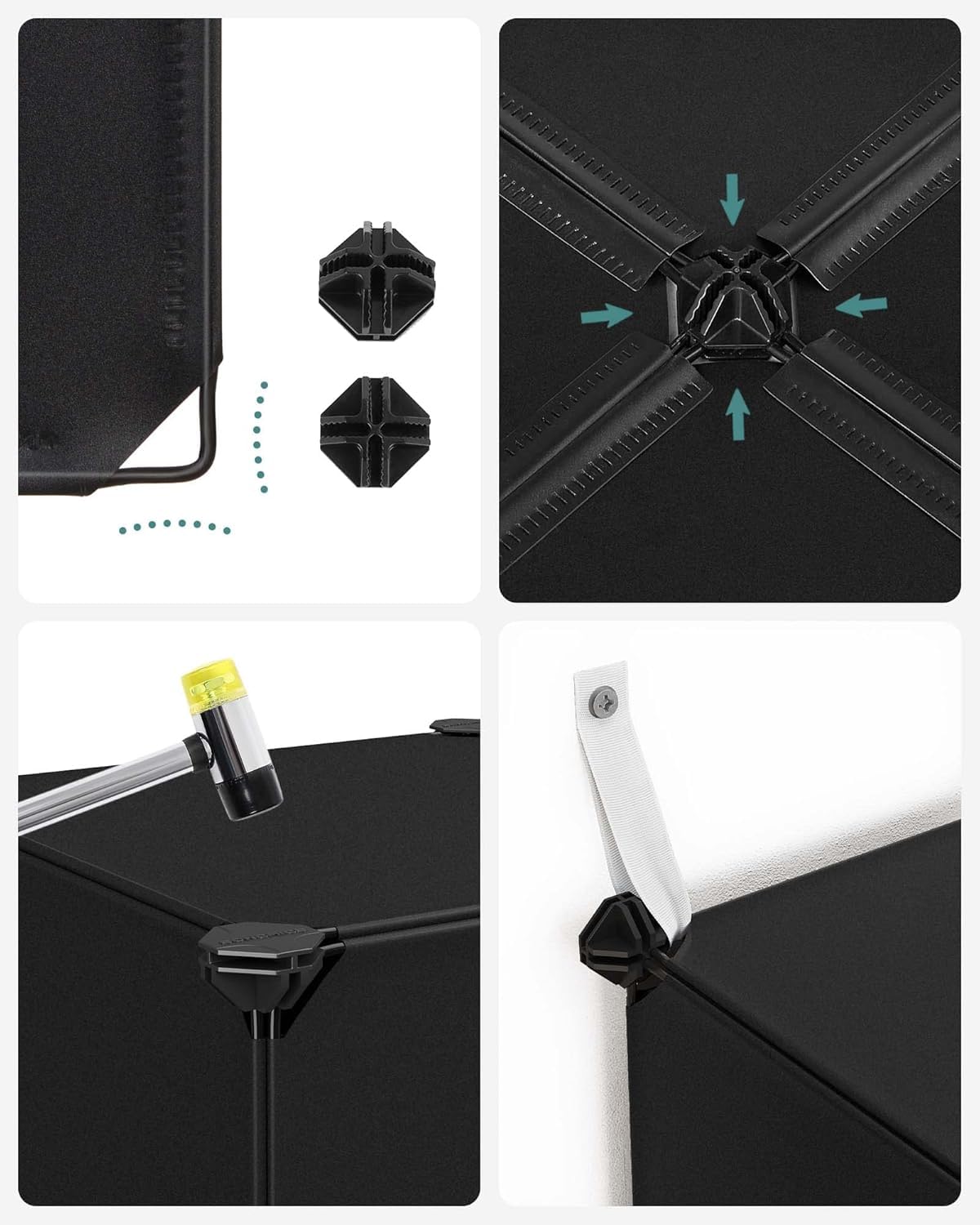 SONGMICS Meuble de Rangement Modulable, 16 Cubes, Étagère en Plastique, avec Portes, pour Vêtements, Chaussures, Livres, Assemblage Facile, Noir LPC44HS