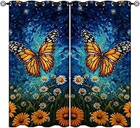 Vista 55 de Cortinas opacas de mariposa para decoración del hogar de niñas y niños, hermosas flores en acuarela, con ojales, aislamiento térmico, cortinas