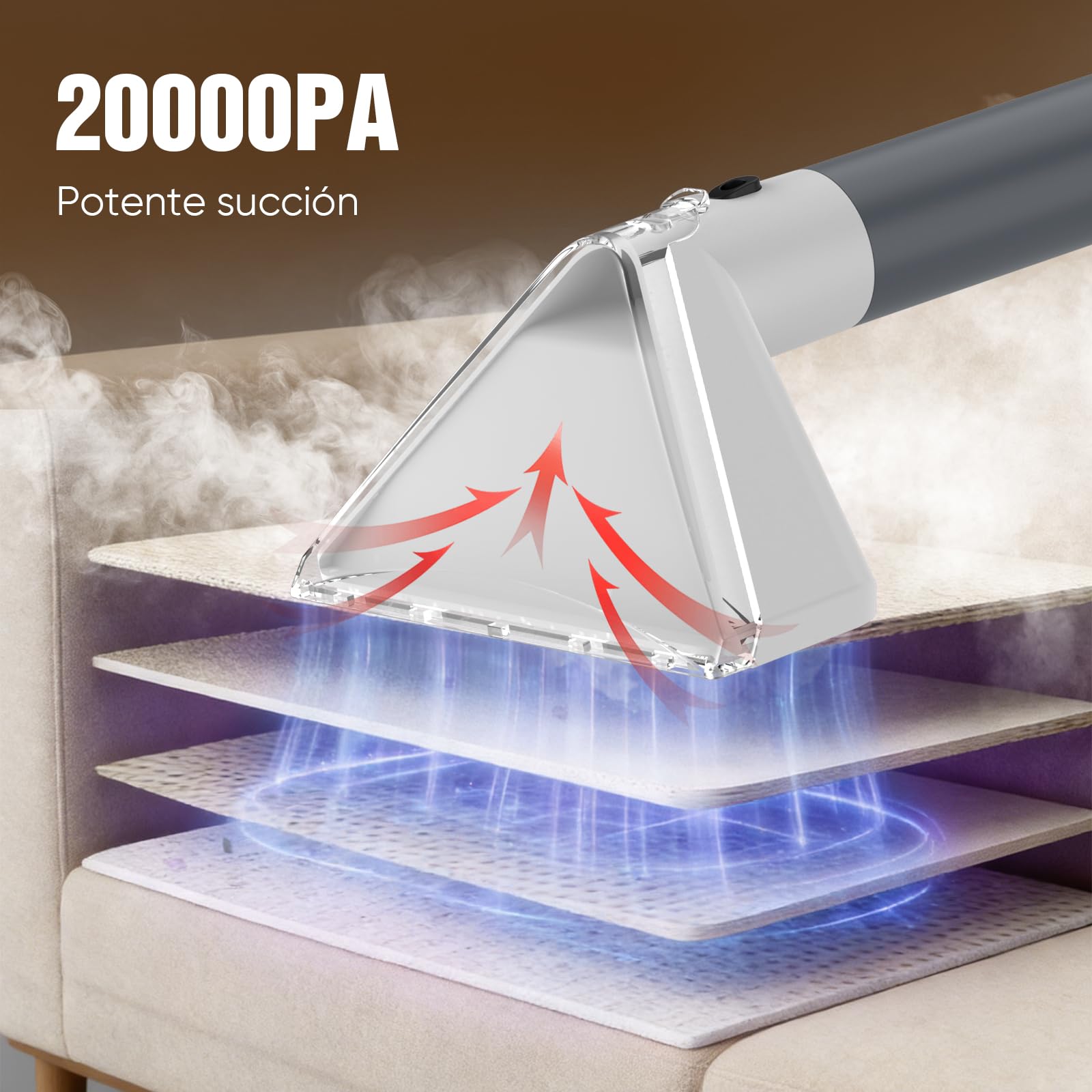 Aspiradora de Agua Tapicería - 2500W 20kPa Limpiador de Tapiceríascon Vapor Caliente,alfombras, moquetas para aspiradora y desmontador para colchón compacto y portátil
