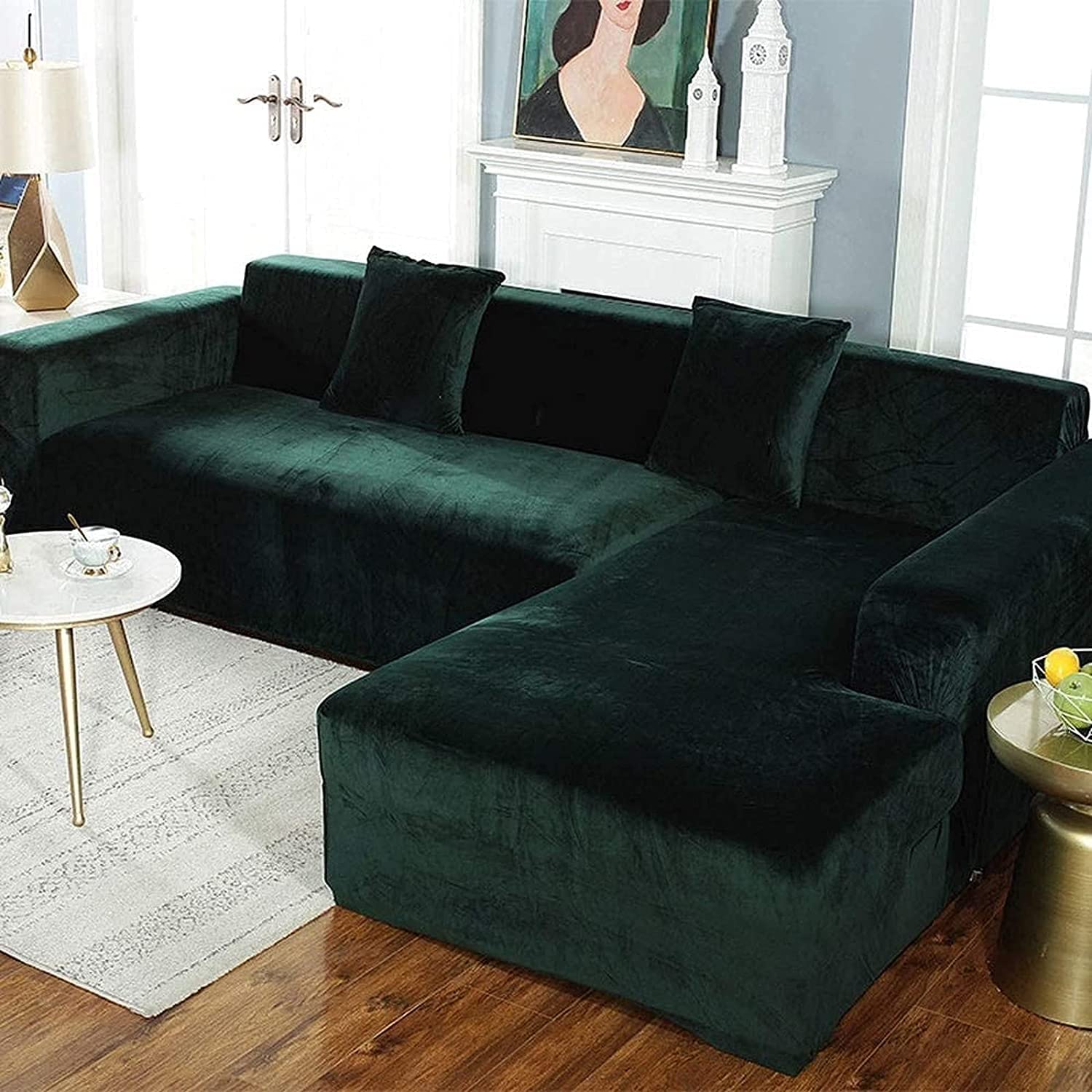 MGEMJMJ Solid Color Sofa Slipcovers Sofa Protector For L-Shaped Sofa,Soft Stretch Sectional Sofa Couch Cover,Velvet Sofa Cover 1 Piece(Size:2-Seat(145-185cm)),Color:E