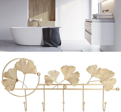 Miniatura 4 de Perchero de pared con forma de hoja de ginkgo dorado, ganchos de pared para llaves, sombrero, toalla, bolso, batas, chaqueta, ropa