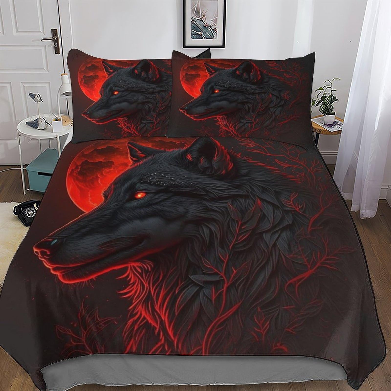 Housse de couette loup 3D King lit impeccable sans boutons cassés grâce au zip