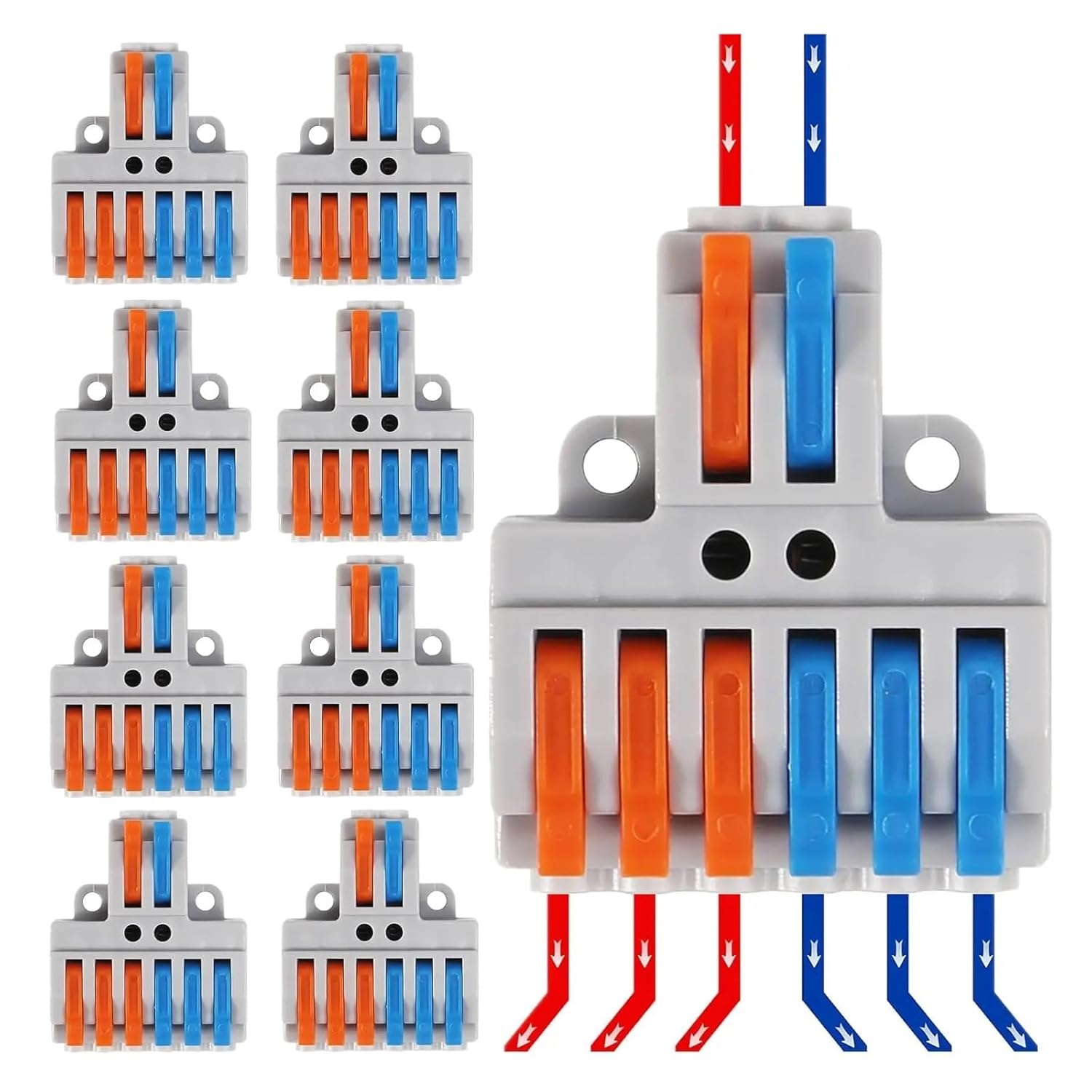 10PCS Lever Wire Connectors, 2 in 6 Out Quick Electrical Nuts Connectors Push-in Conductor Terminal