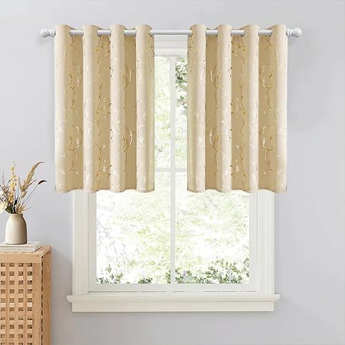 Miniatura 74 de BUHUA Cortinas opacas con estampado de flores, cortinas de ventana con aislamiento térmico, patrón de vid elegante en plata para habitación de bebé,