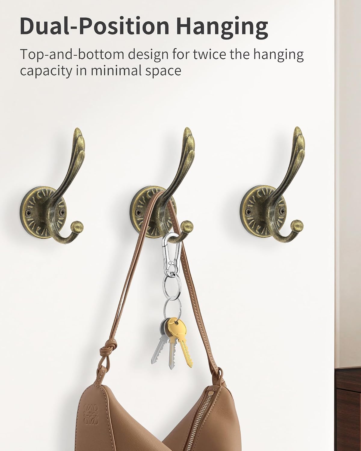 Vintage Wall Hooks, Decorative Wall Mounted Hooks for Hanging Key Coat Hat Purse Towel Robe, Farmhouse Metal Hangers for Entryway Bathroom Closet, Antique Bronze, 5 Pack image 5