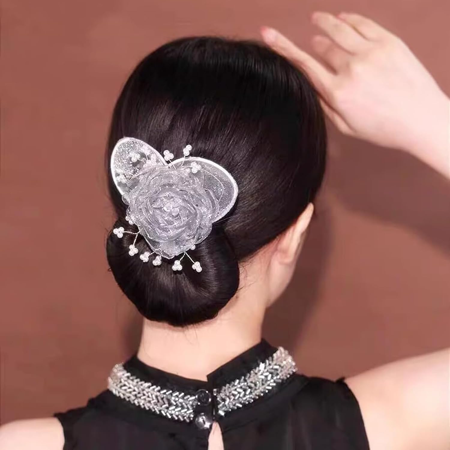 Big Camellia Flower Bun Makers - 2PK Hand-Embroidered Lace Floral Deft Bun Maker for Long Thick Hair | Easy Fast Roll Lazy Hair Curler | Elegant Butterfly Hair Disk Twister Accessory (4pcs)