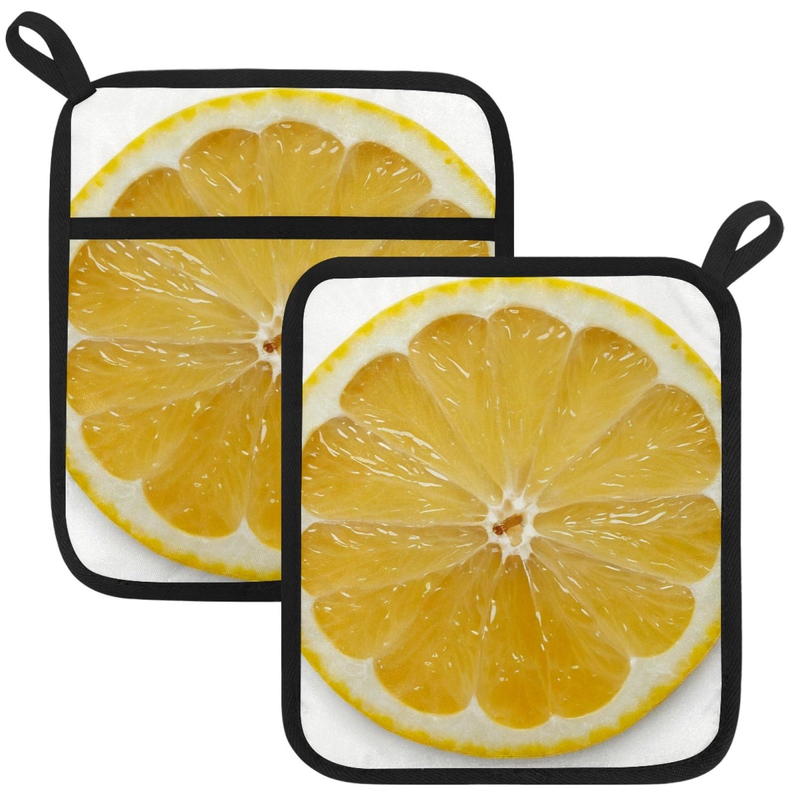 VAPOKF Lemon Pot Holders with Pocket for Kitchen Heat Resistant Potholders Large Polyester-Cotton Square Oven Mitts Set