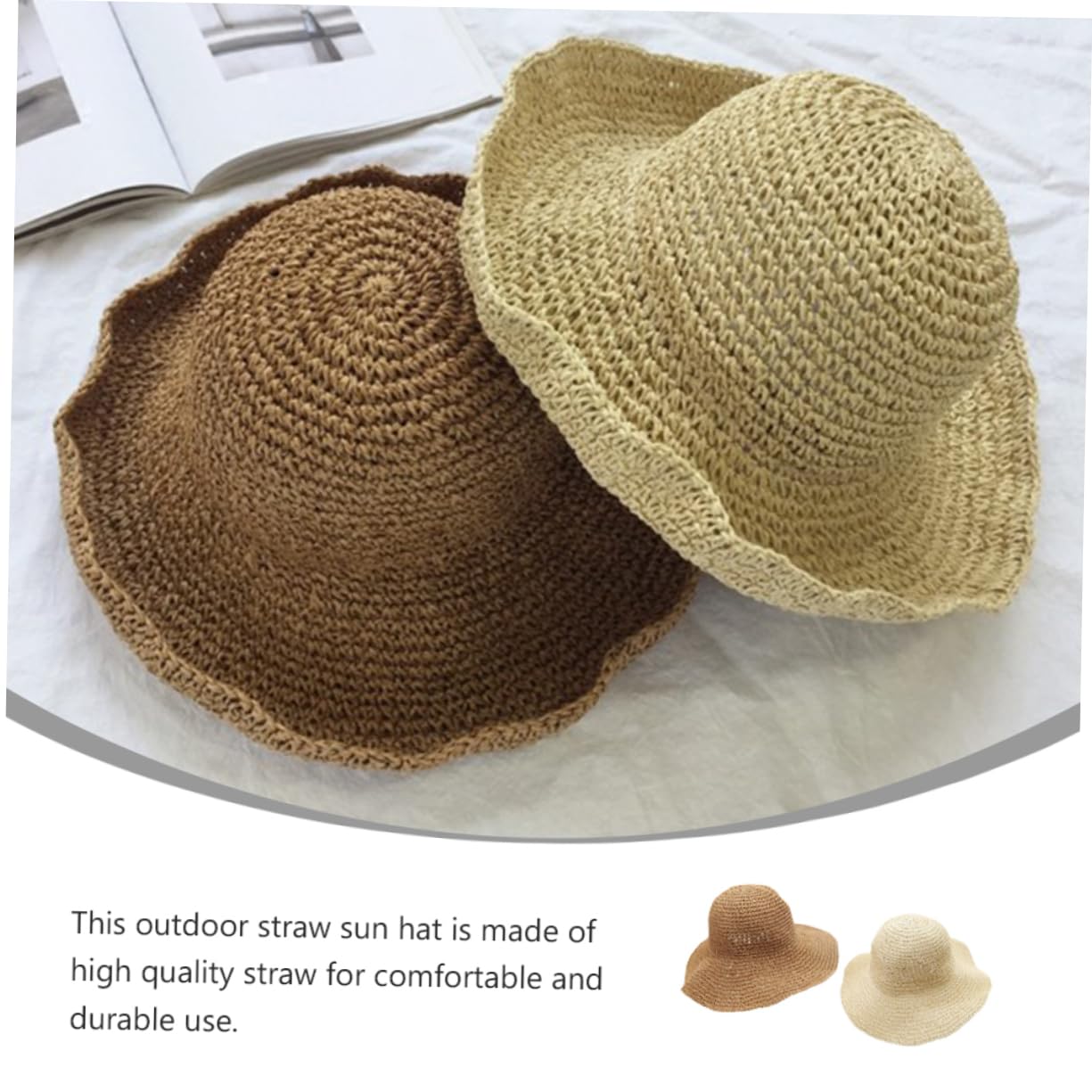 BESTYASH 2pezzi Cappello di Paglia da Sole Cappello Pescatore alla Moda per Donna Esterno Cachi Beige Leggero e Durevole