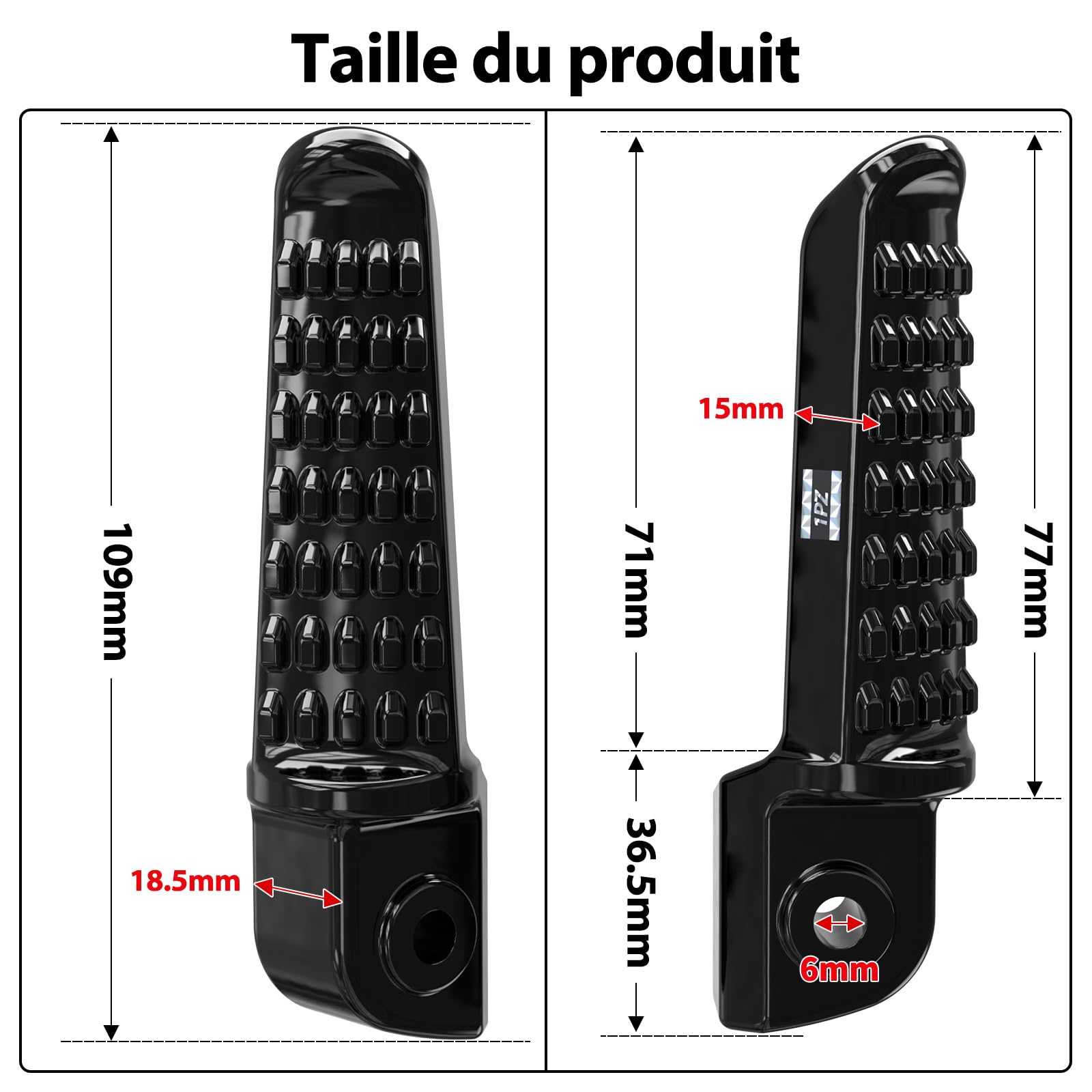 1PZ FZX-10R Repose-pieds pour moto Ensemble de deux pièces Compatible avec Kawasaki ZX-6R ZX-7R ZX-9R ZX-10R ZX-12R Z1000
