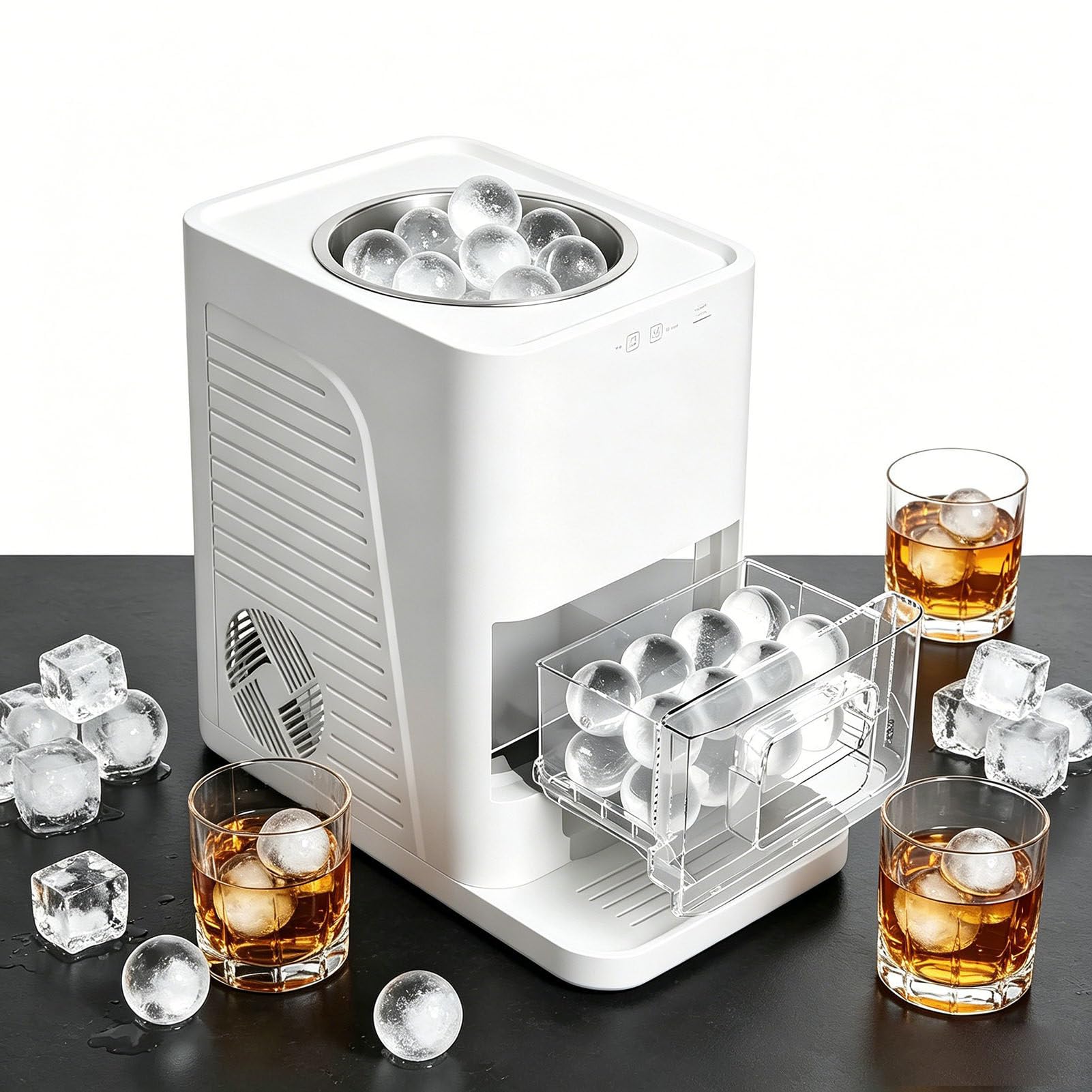 ROGHA Sphere Ice Maker, 2" Crystal Clear Ball Maker – 2 Sphere Ice Ready in 60-90min, Self-Cleaning for Cocktails, Whiskey & Bourbon, 42Pcs/Day White