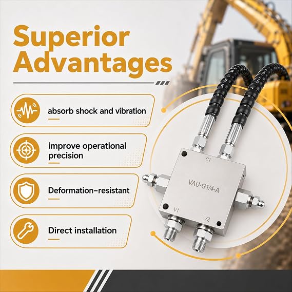 Upgraded Mini Excavator Cushion Valve Kit with 1/4 Hydraulic Hoses & M141.5 Threaded, Universal Replacement Part for Most Mini Excavator & Swivel Motor Machines, 1/4 M14x1.5