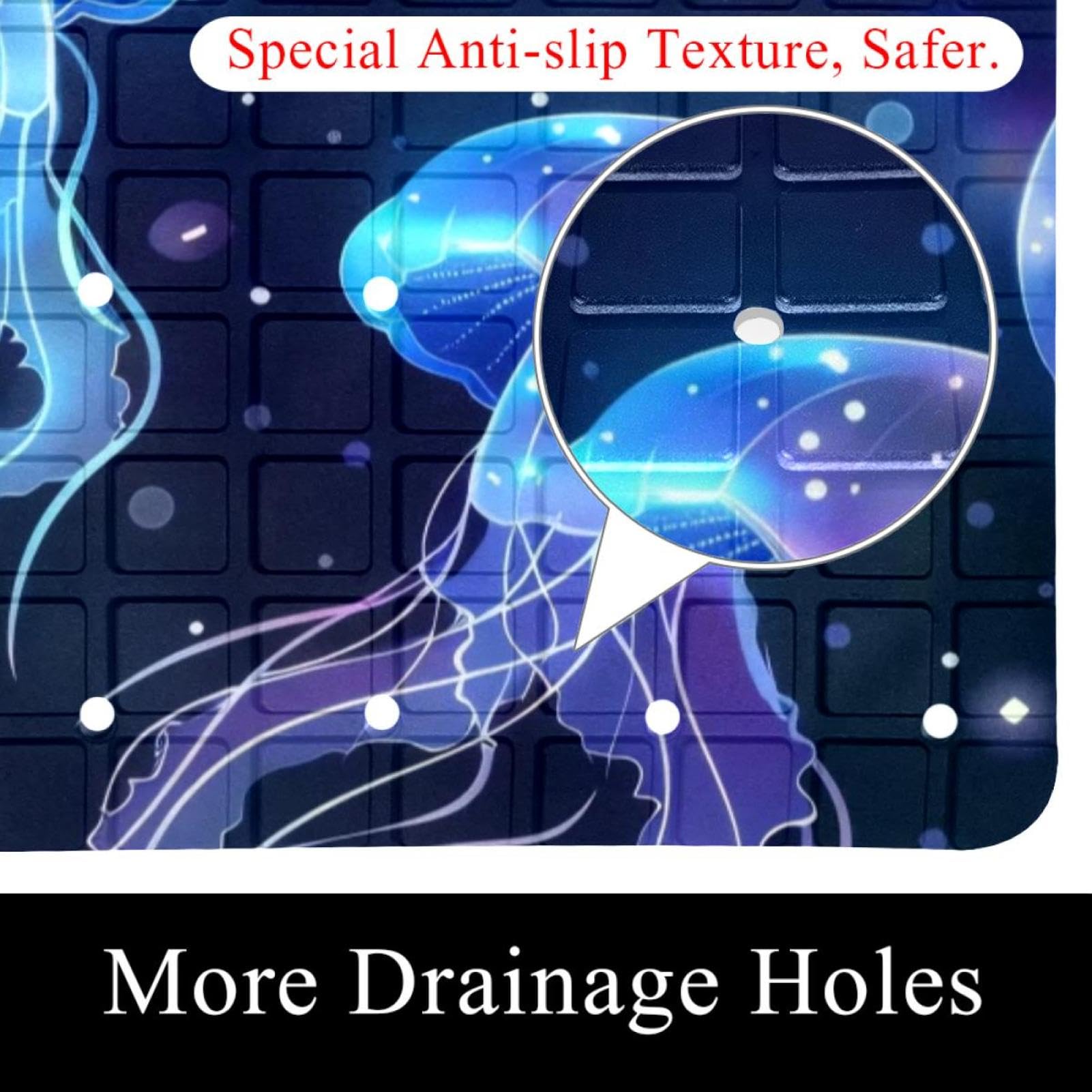 Glowing Jellyfish Non-Slip Bathtub Mat, Rectangular Shower Mat with Suction Cups, Floor Tub Mat Machine Washable, 15.1x26.8 Inch