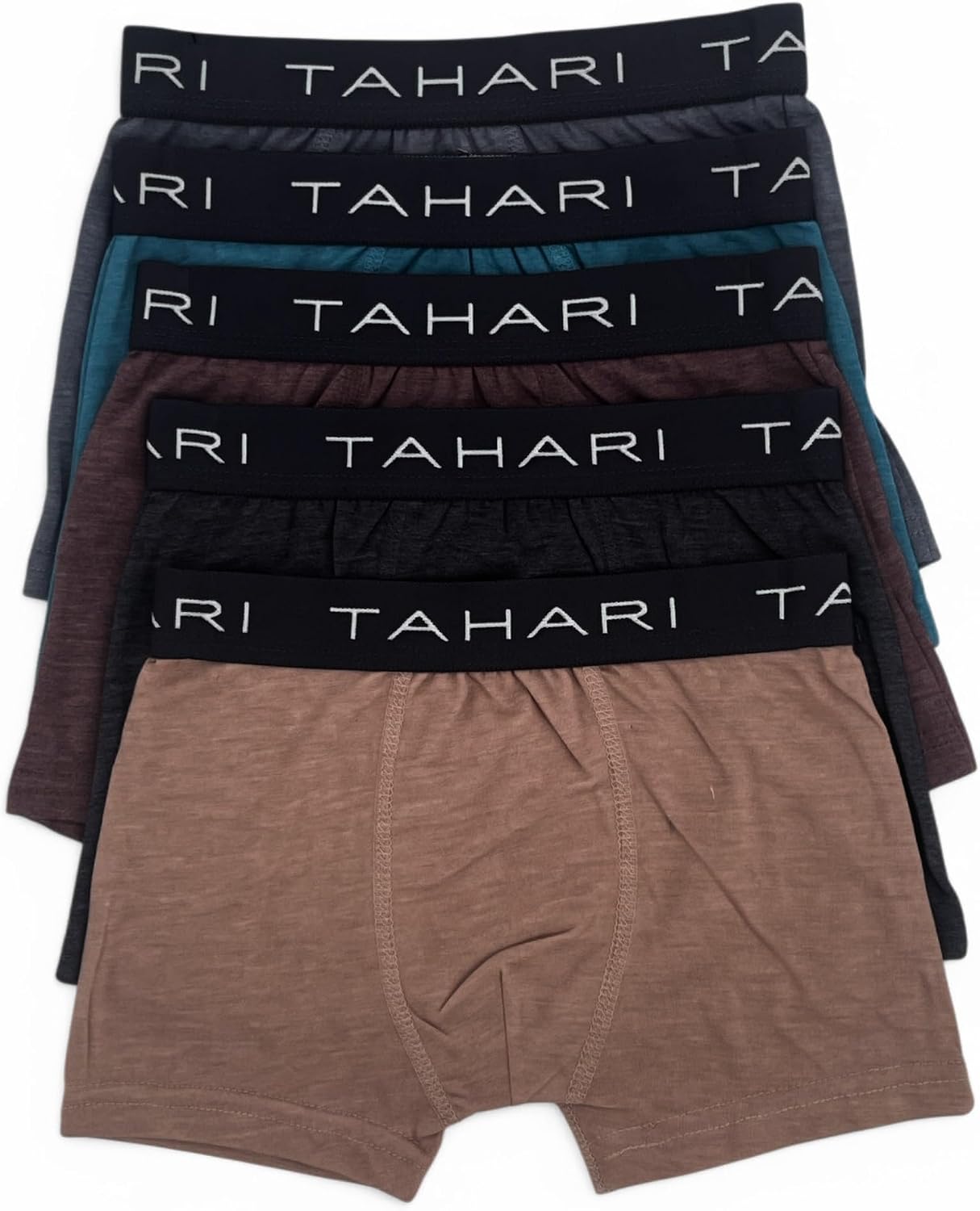 TAHARI Boys' 5-Pack Printed & Solid Boxer Briefs - Soft Cotton, Logo Waistband, Comfortable, Durable Everyday Underwear